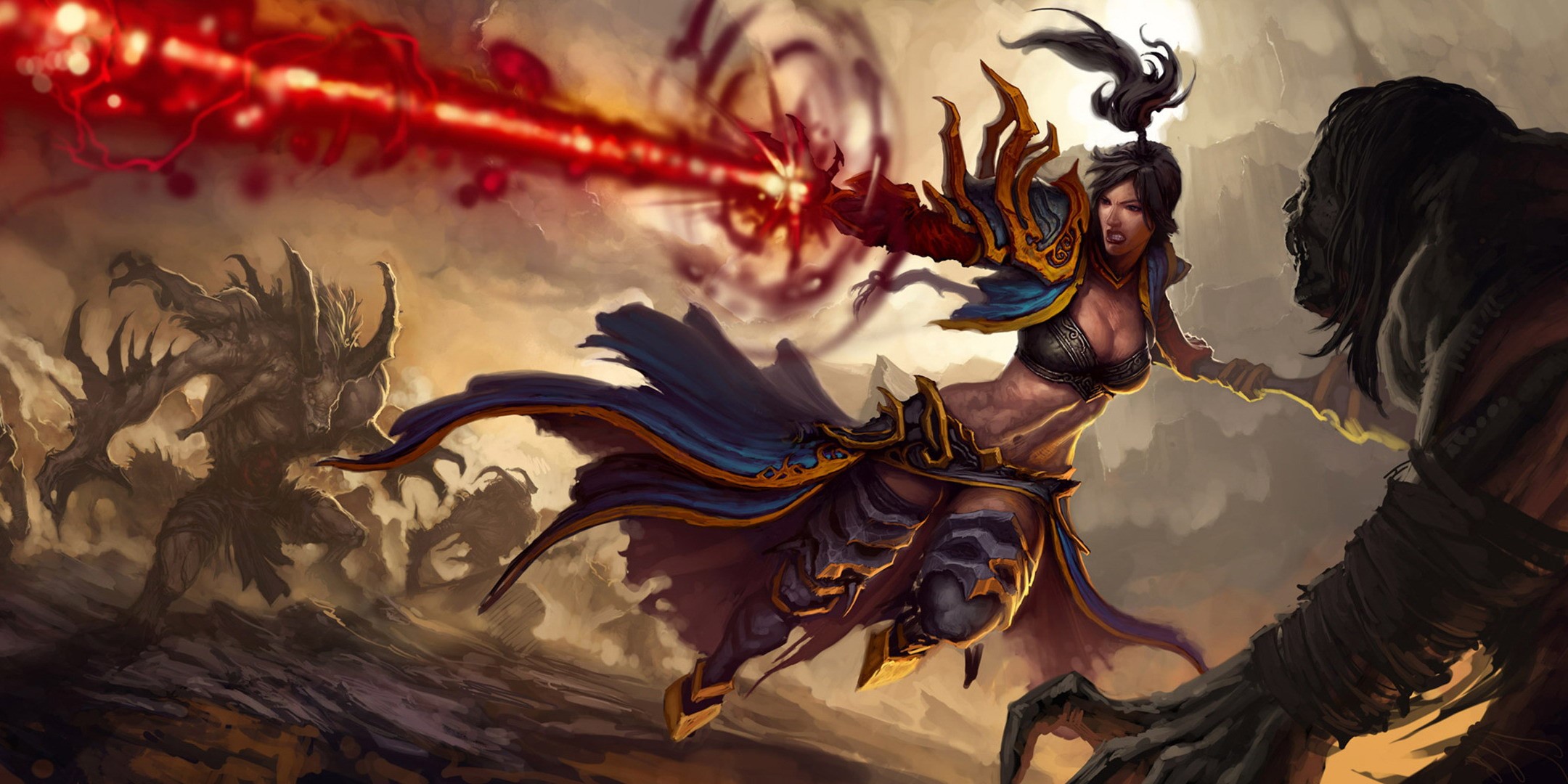 Sorceress from Diablo III fighting demons HD Wallpaper