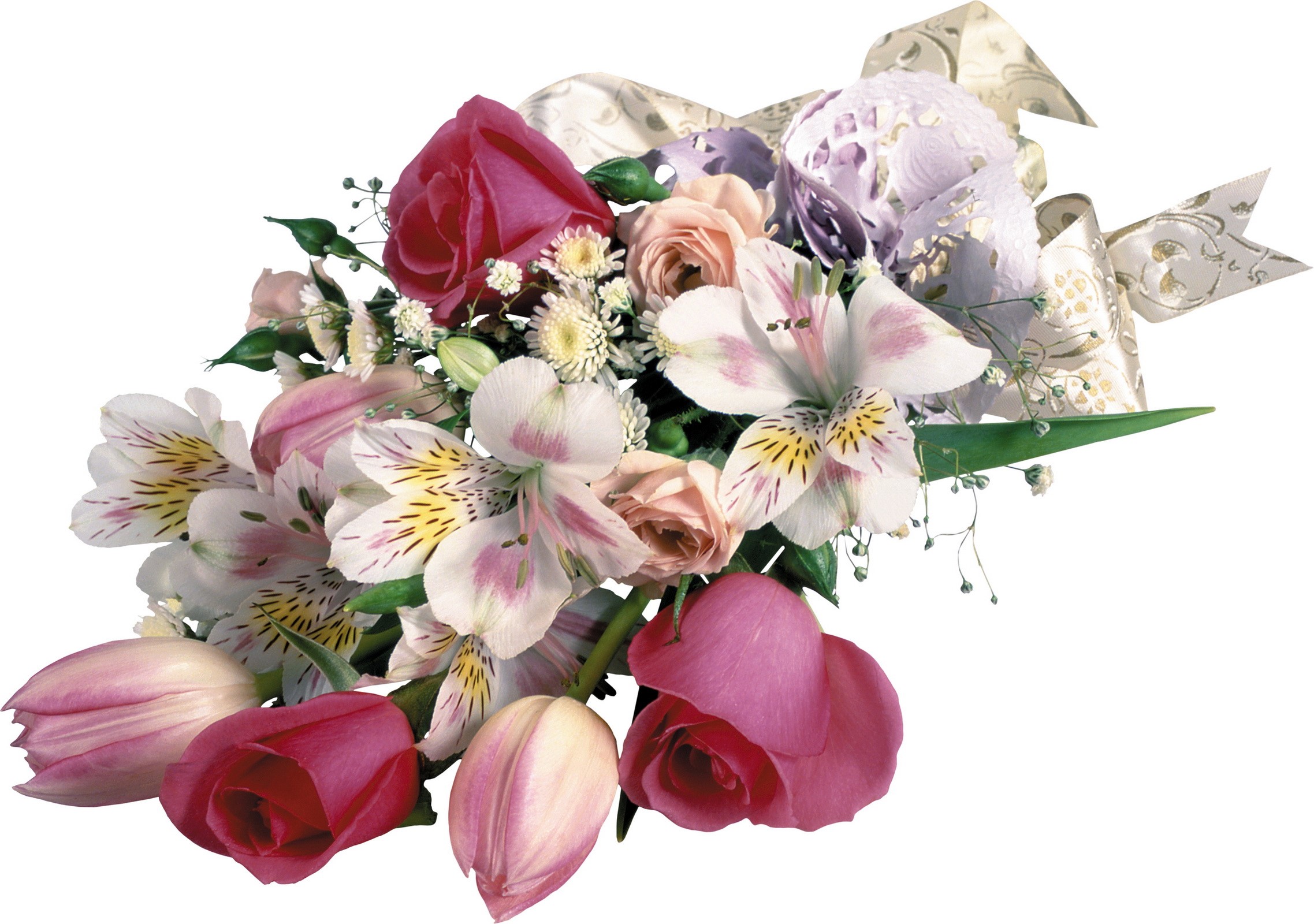 Bouquet of assorted flowers with ribbon HD Wallpaper