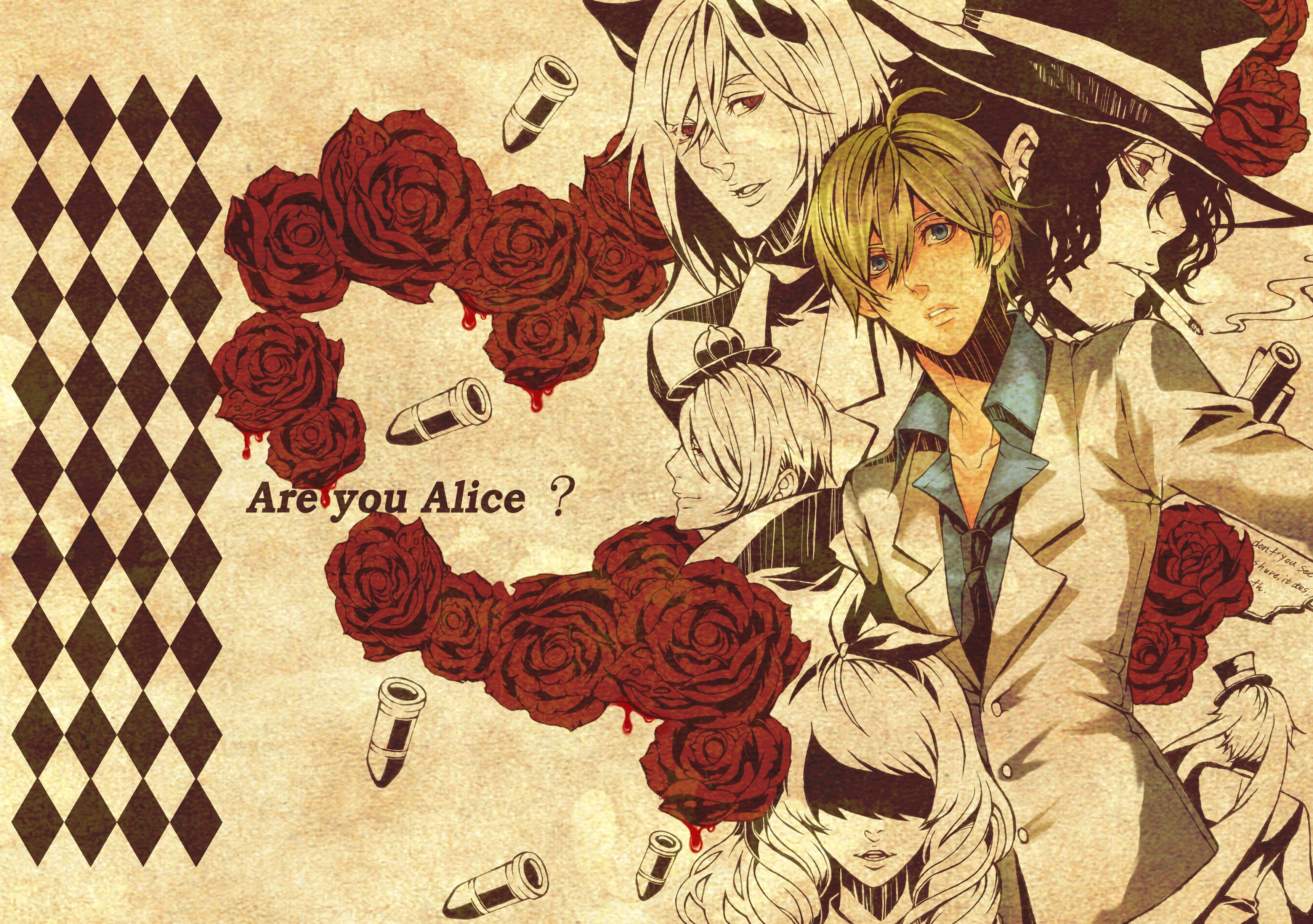 Are you Alice? Anime characters with roses and bullets HD Wallpaper