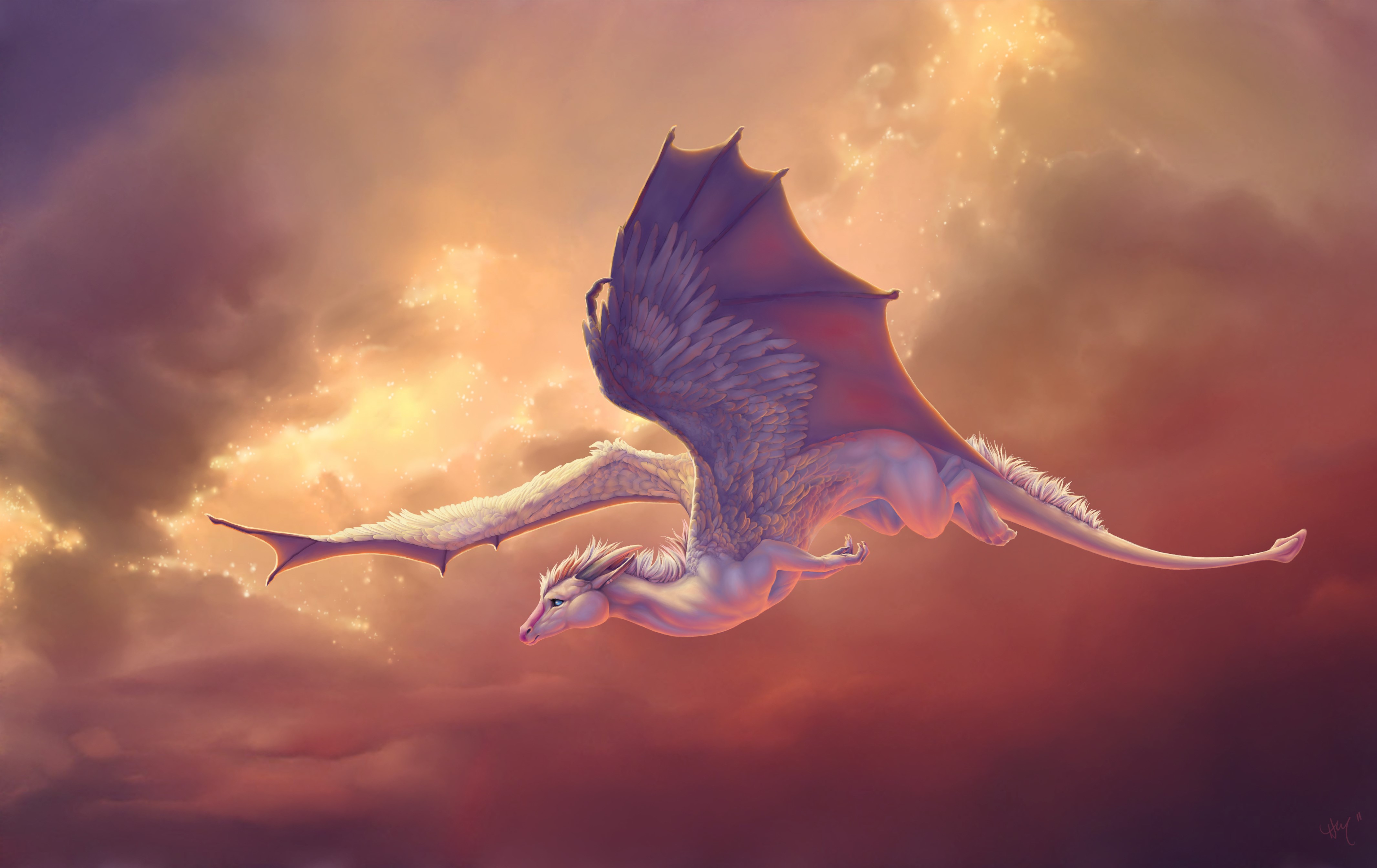 4K Dragon Flying Through Clouds HD Wallpaper
