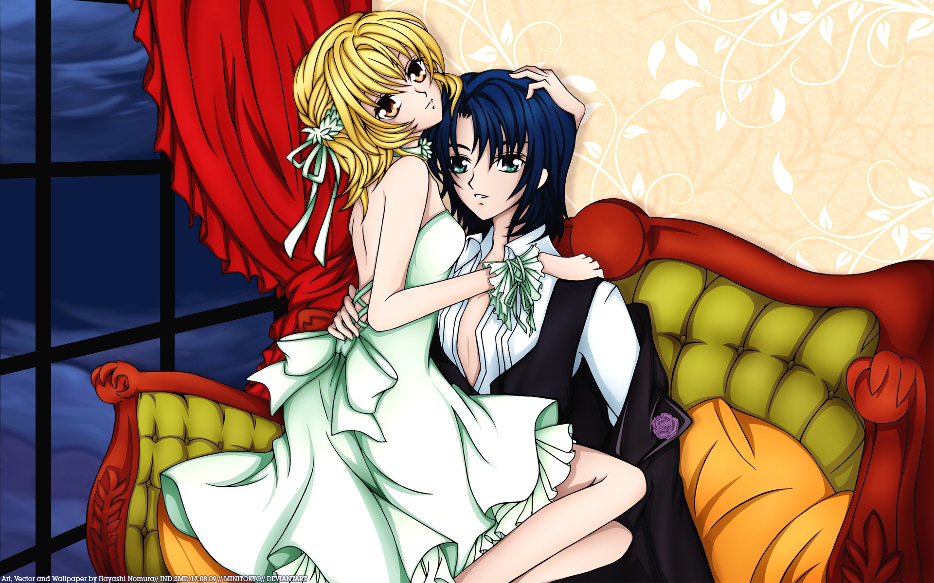 Anime couple on a couch HD Wallpaper