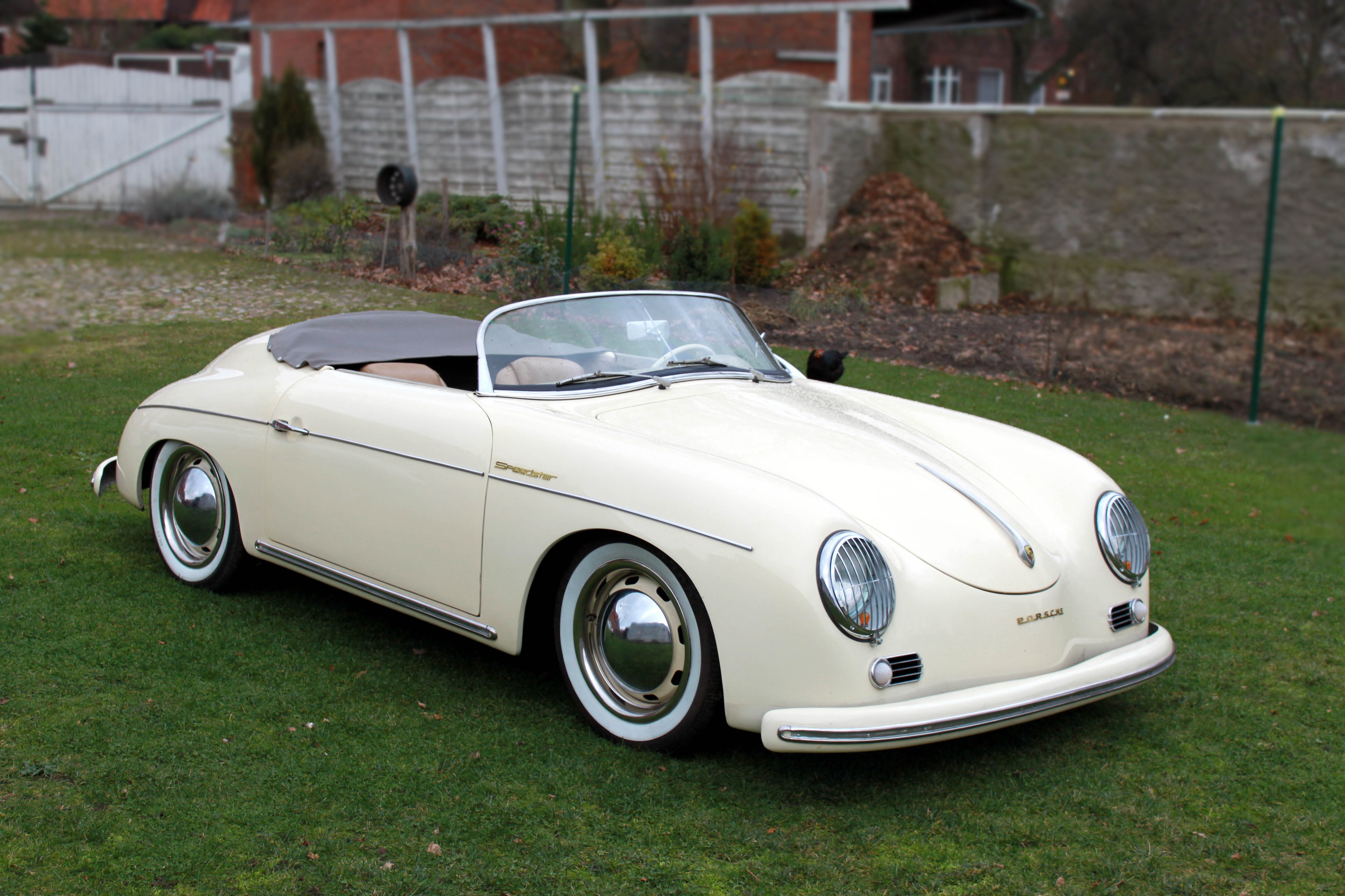 Cream Porsche 356 Speedster Convertible HD Wallpaper