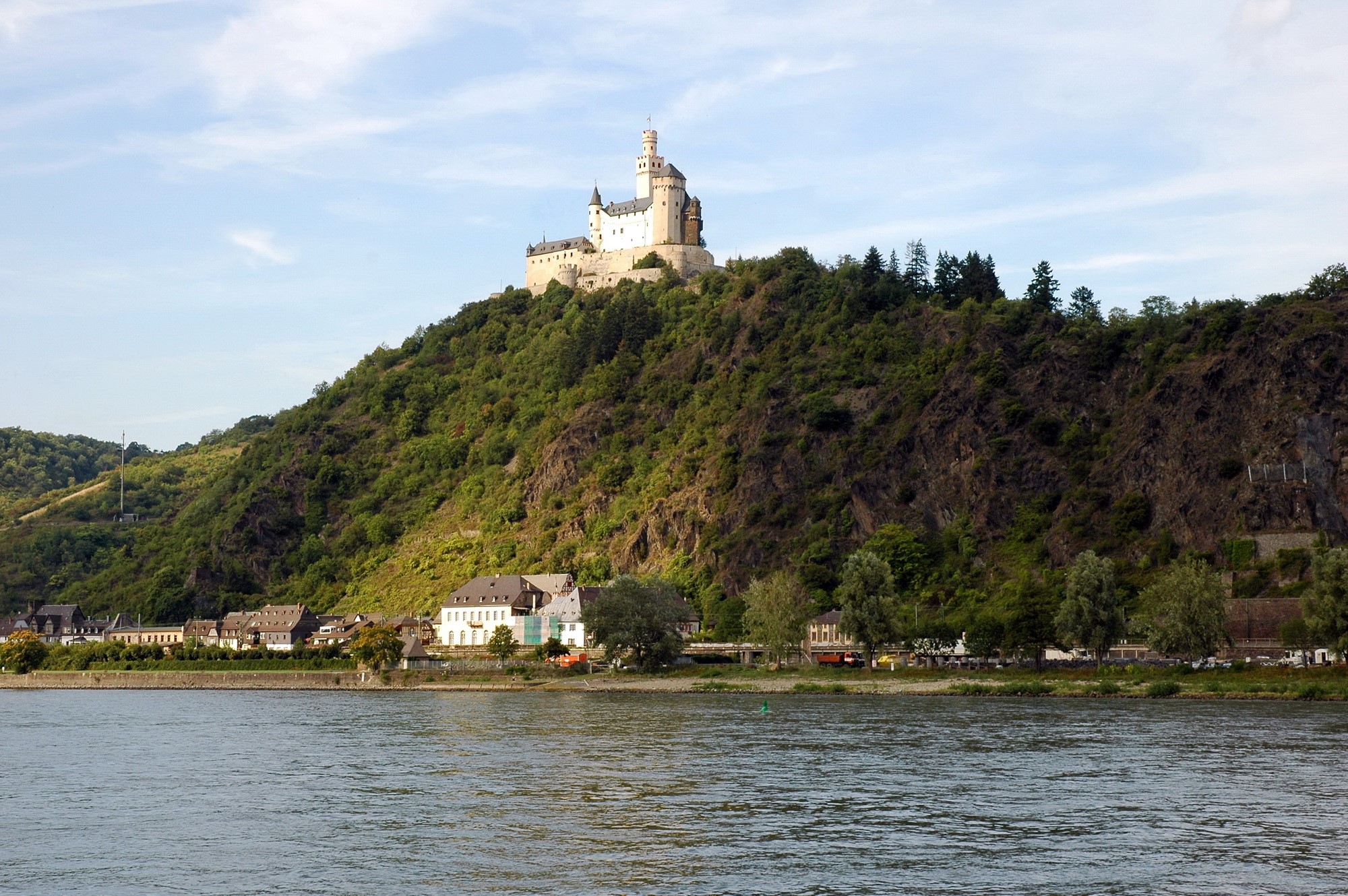 Castle Marxburg on a hill overlooking a river in Germany HD Wallpaper