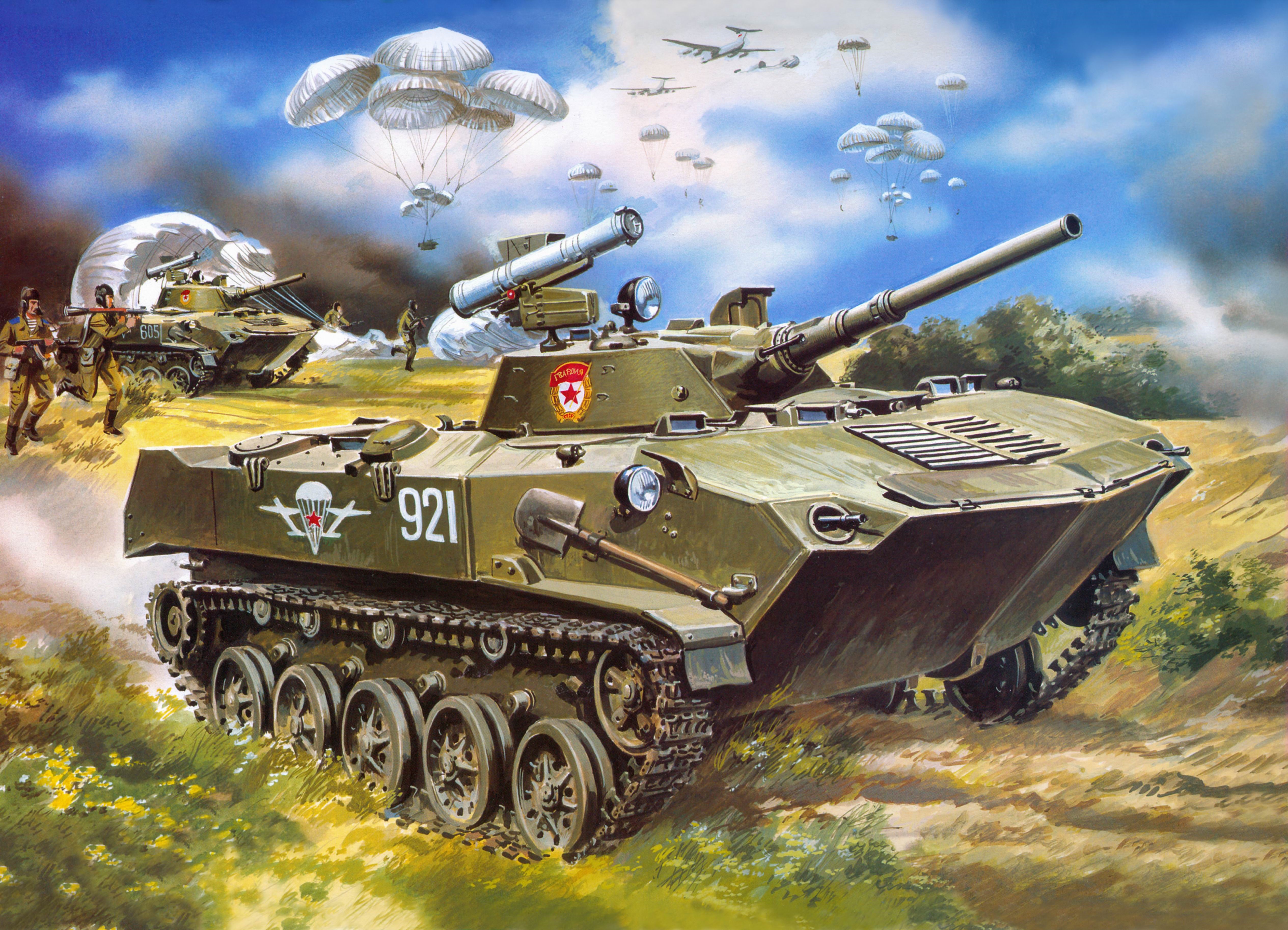 Painting Art of Paratroopers and Tanks HD Wallpaper