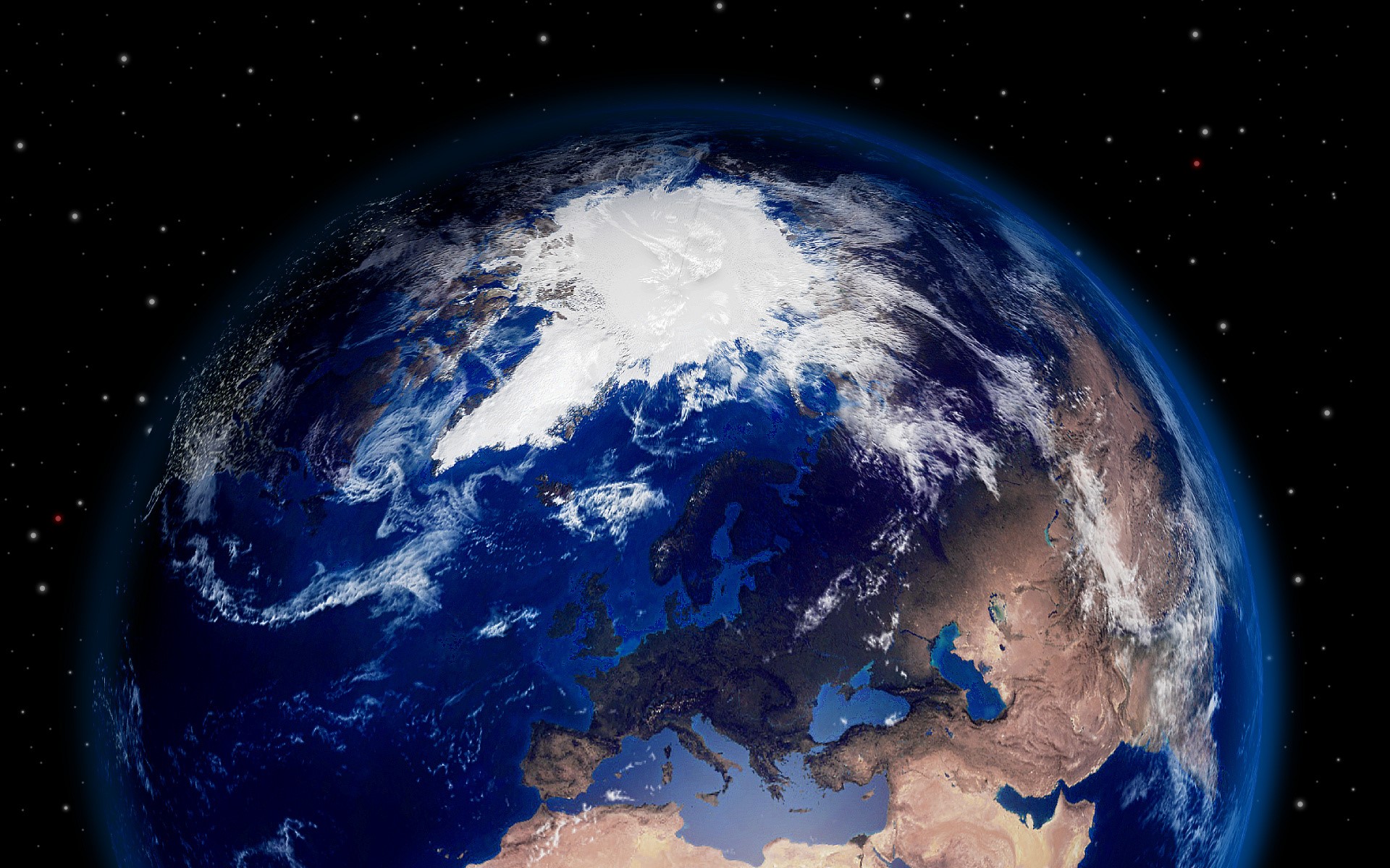 Earth from space showing the Arctic and Europe HD Wallpaper