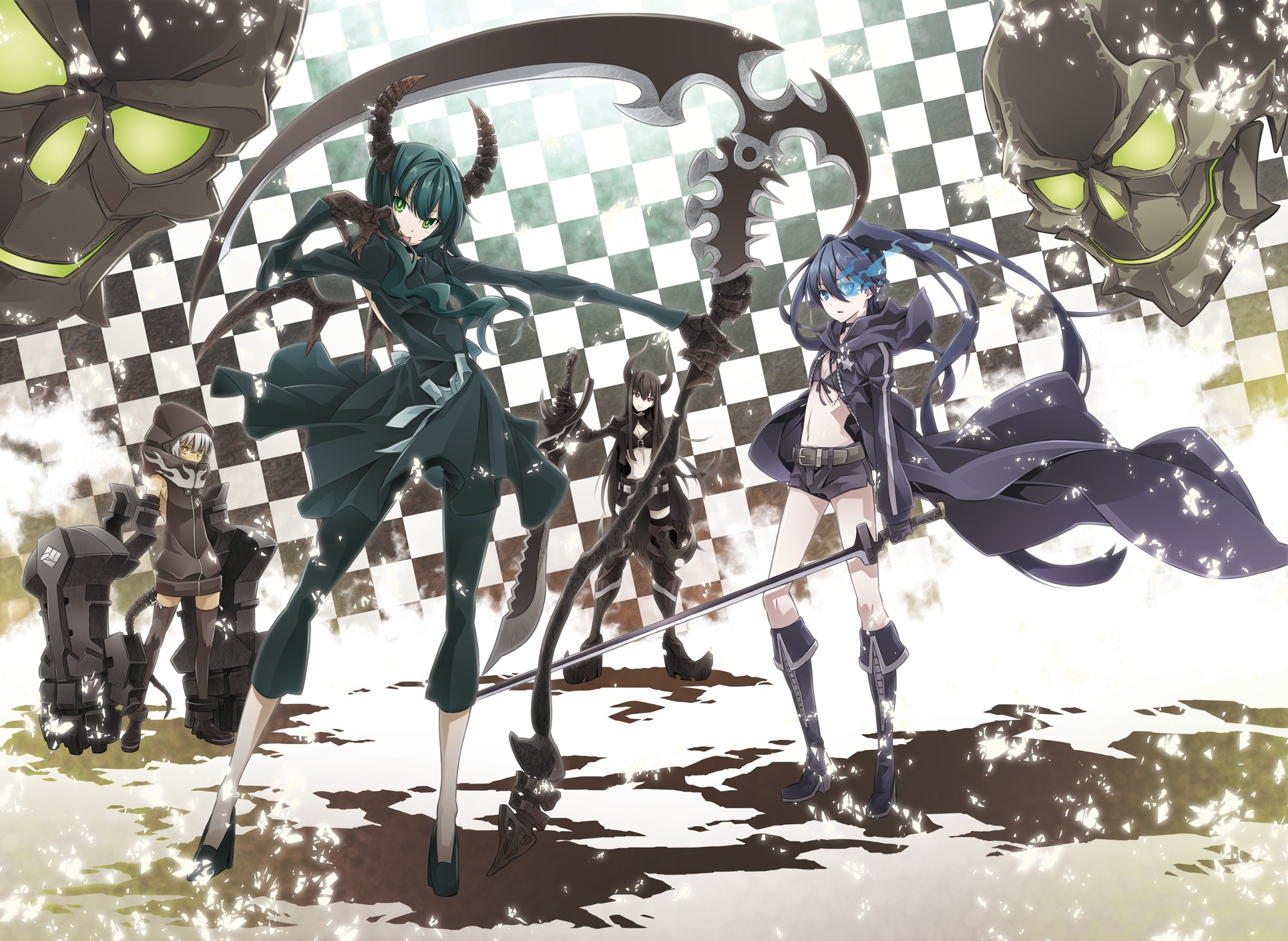 Black Rock Shooter characters with scythes and swords HD Wallpaper