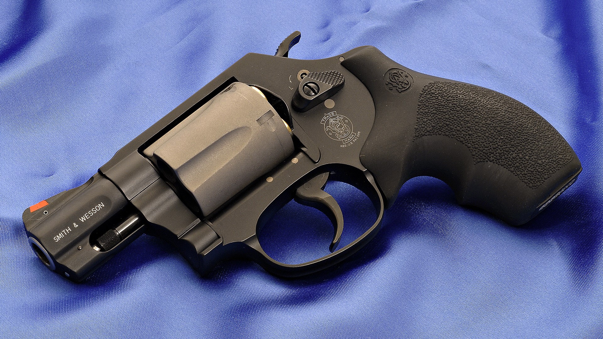 Smith & Wesson Revolver on Blue Fabric HD Wallpaper