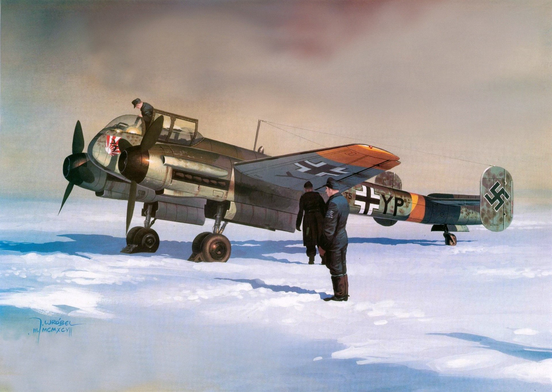 Arado Ar 240 airplane in snow with crew HD Wallpaper