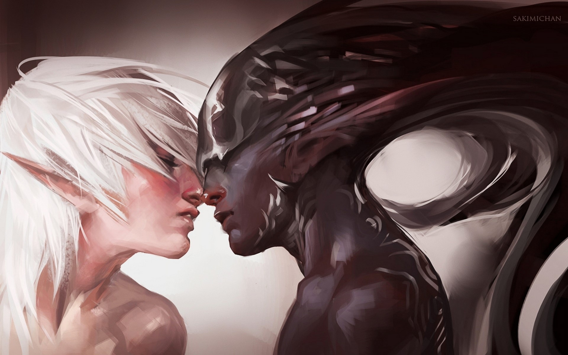 Two supernatural beings in an intimate moment HD Wallpaper