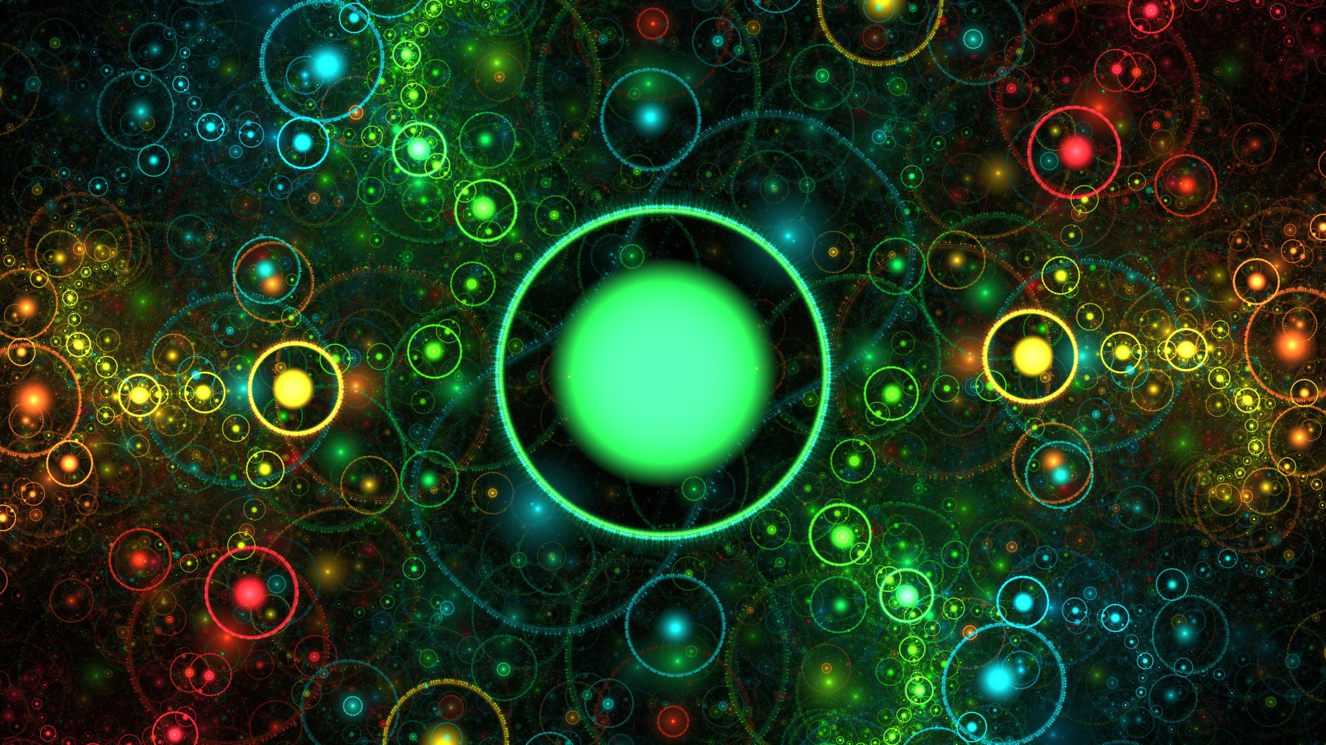 Abstract fractal circles with glowing neon colors HD Wallpaper