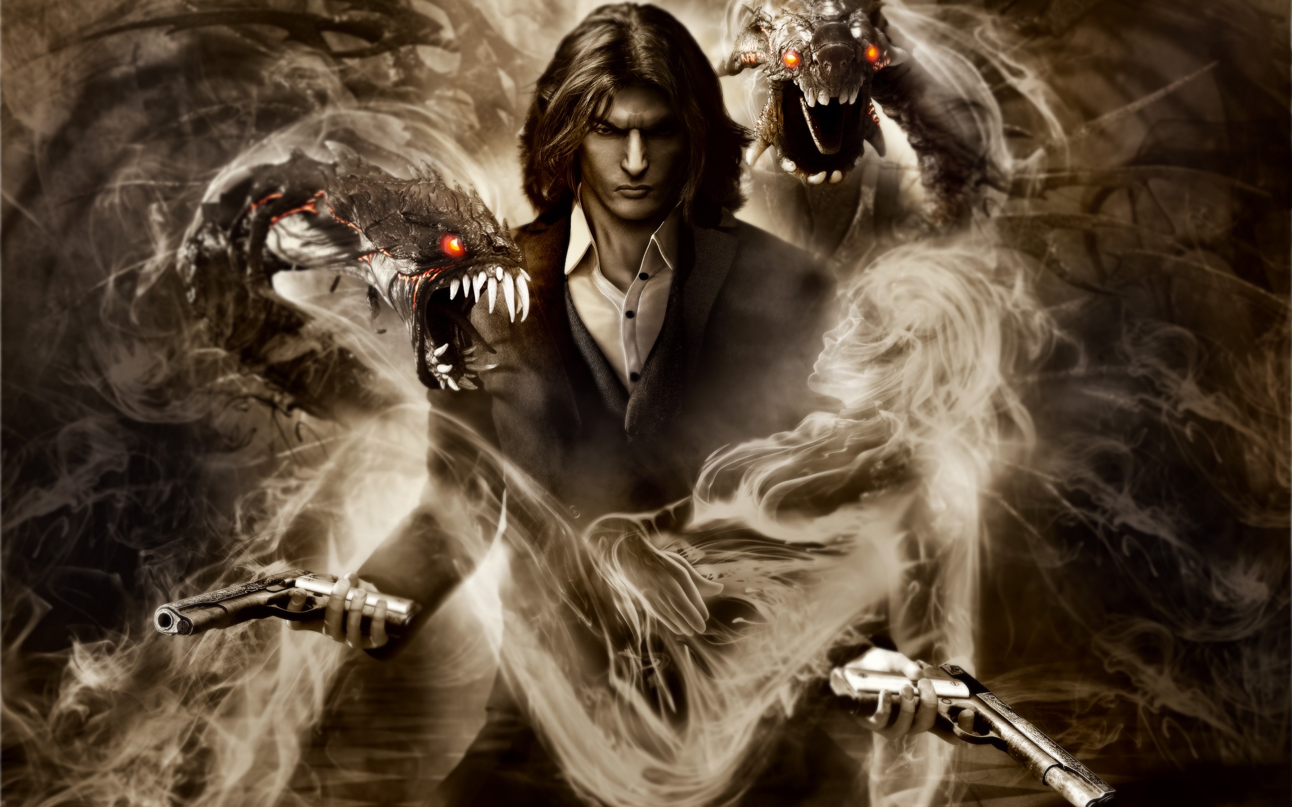 Jackie Estacado from The Darkness with demonic creatures HD Wallpaper