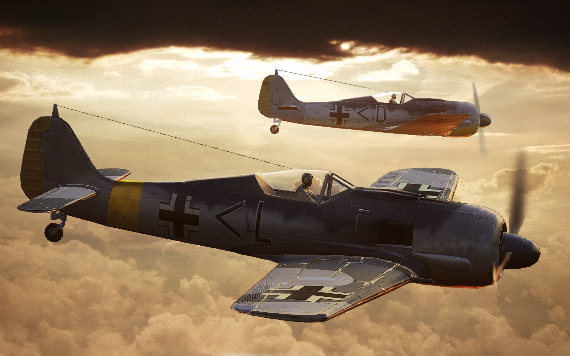 Two German Focke-Wulf Fw 190 aircraft flying HD Wallpaper