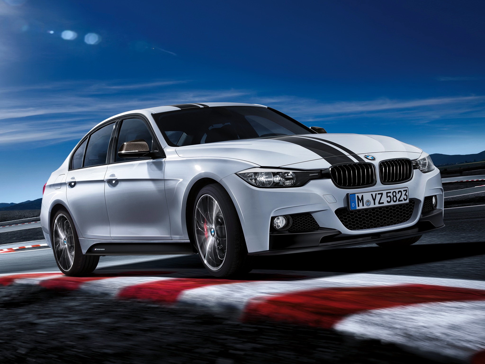 White BMW M Performance Sedan on Race Track HD Wallpaper