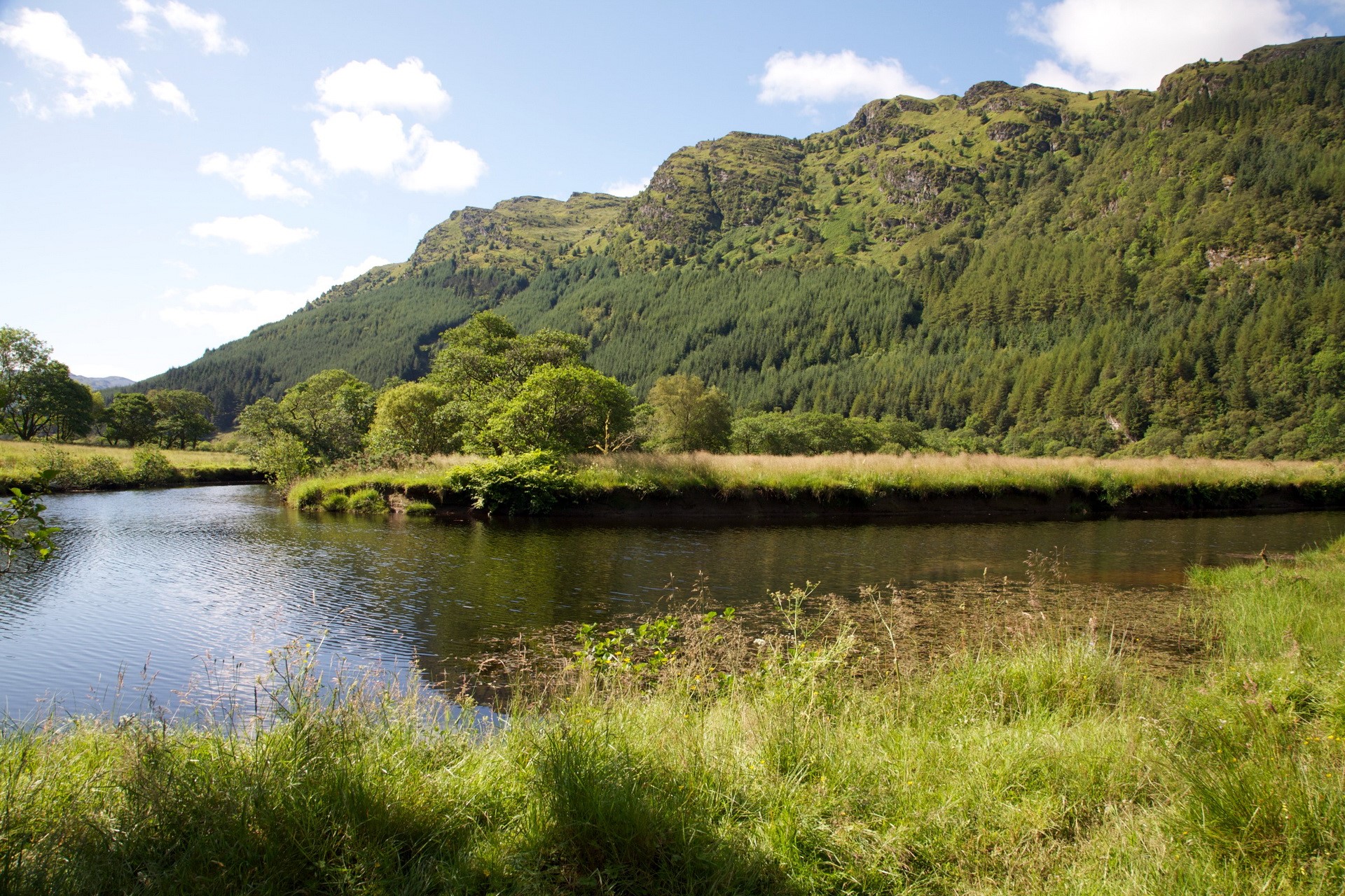 River Eachaig at Benmore UK with Mountains HD Wallpaper