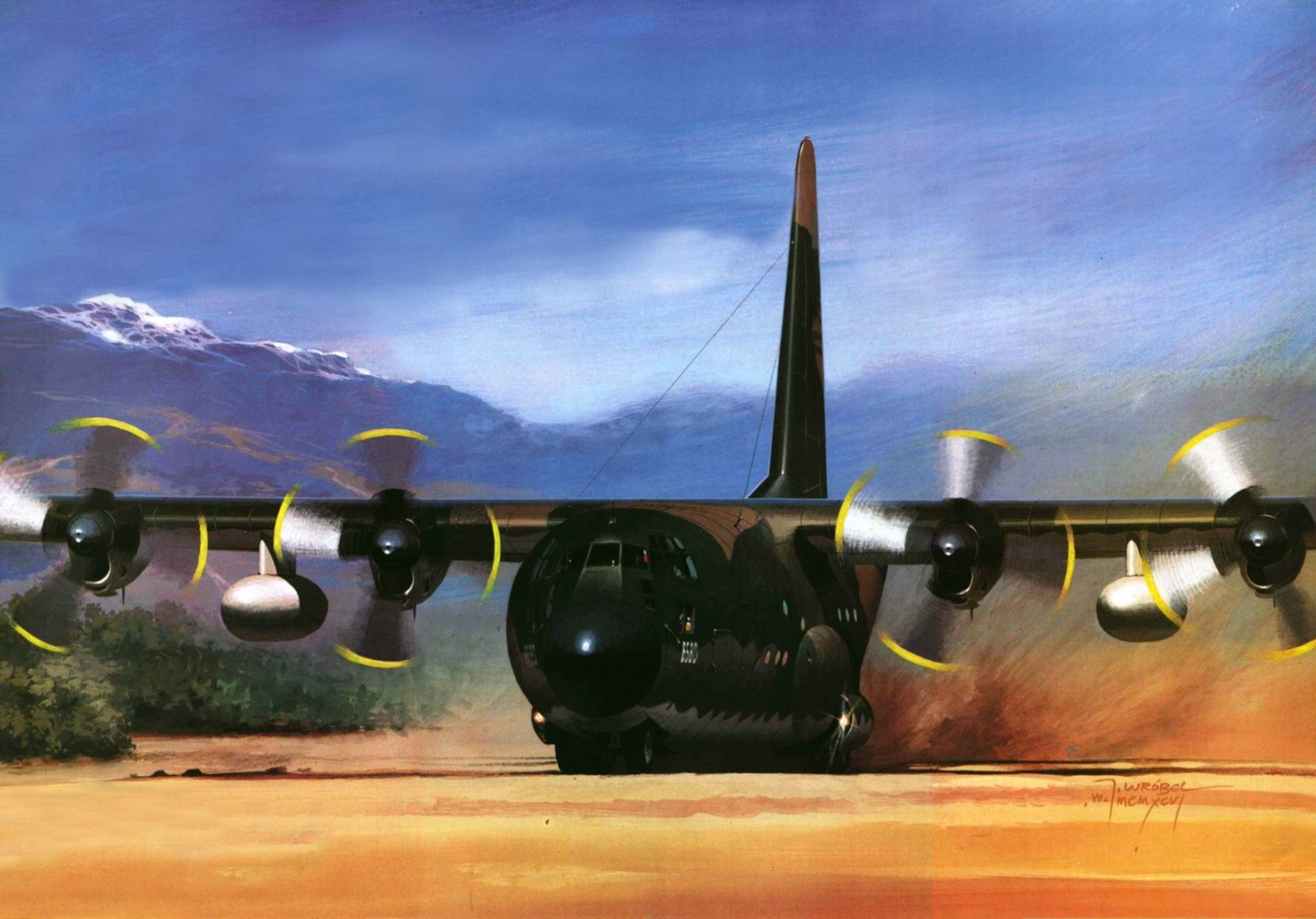 USAF C-130 Airplane Painting HD Wallpaper