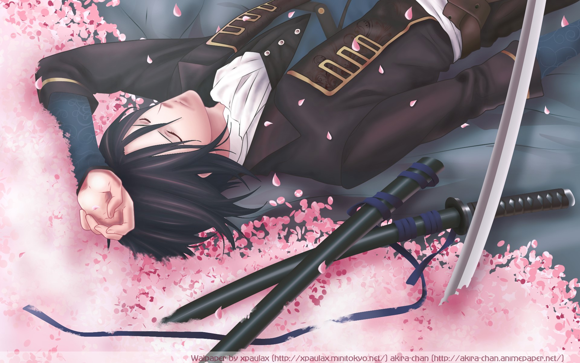 Hakuouki: Young man lying down with swords HD Wallpaper