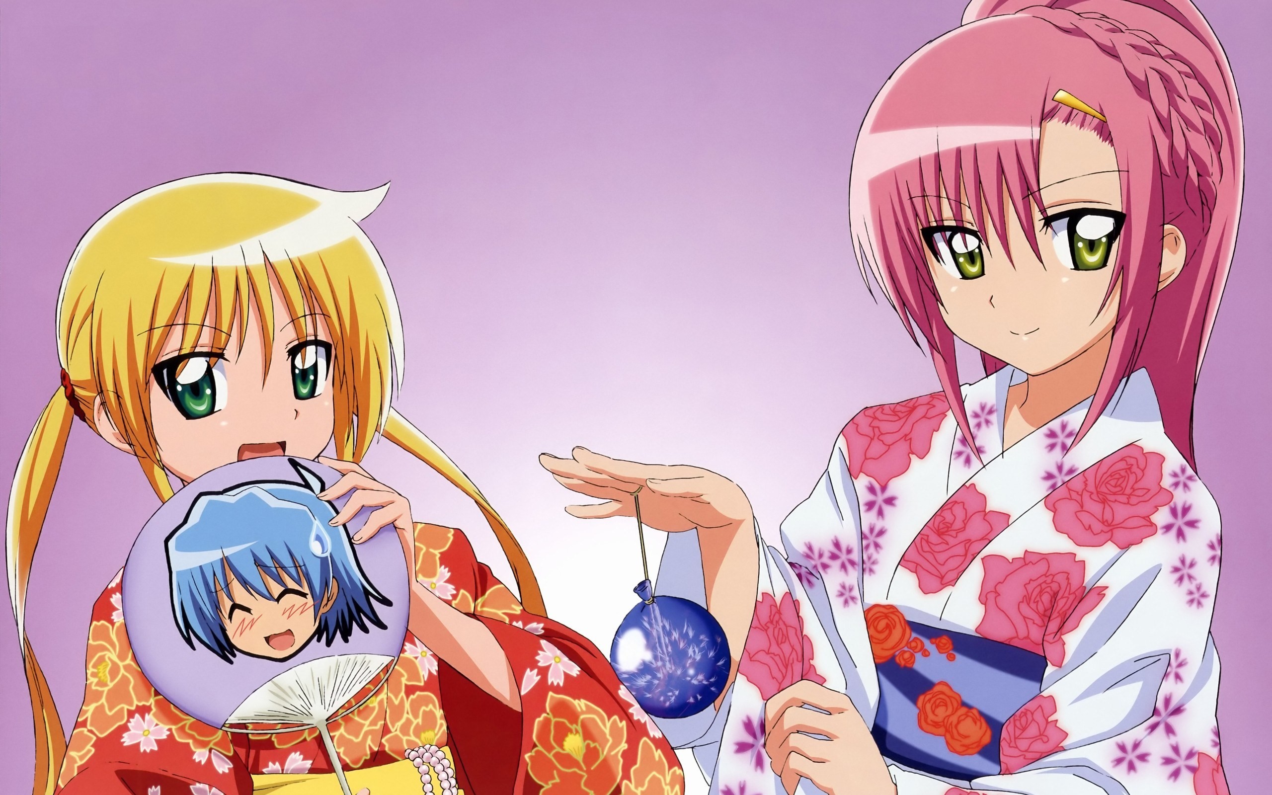 Two girls in yukatas with a fan and yo-yo HD Wallpaper