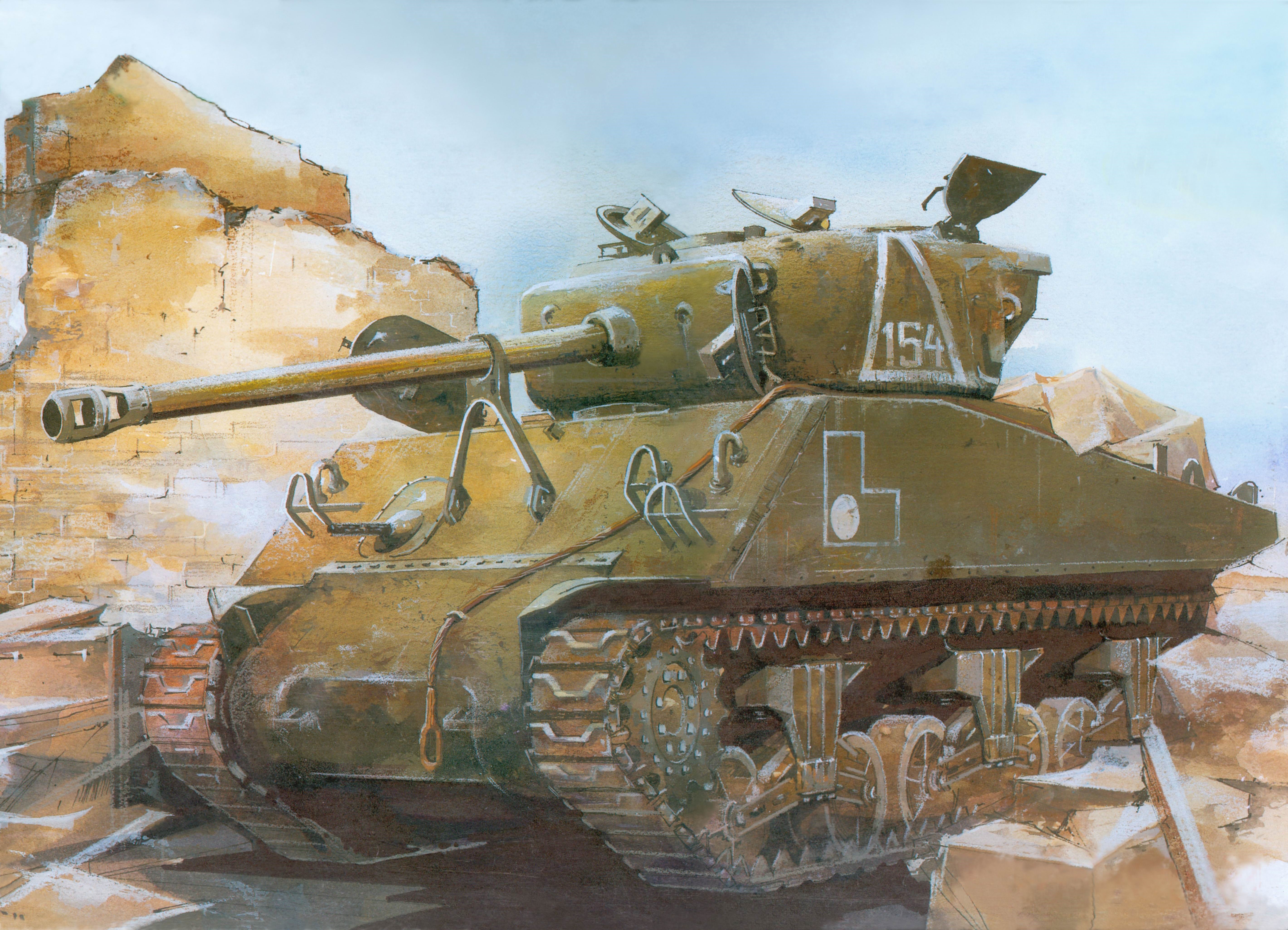 M4A2 Sherman Tank Painting Art HD Wallpaper