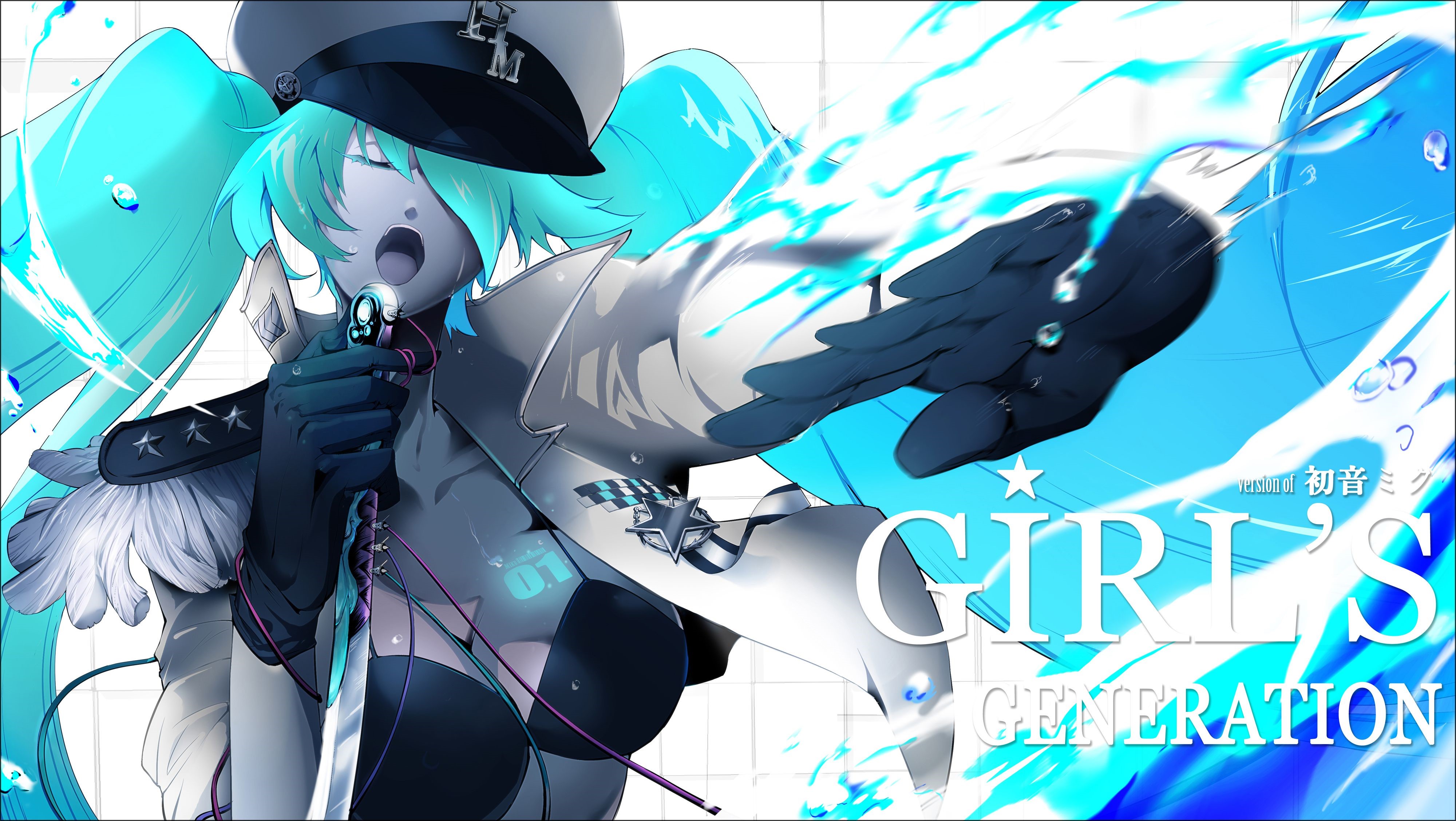 Hatsune Miku from Vocaloid singing with a sword HD Wallpaper