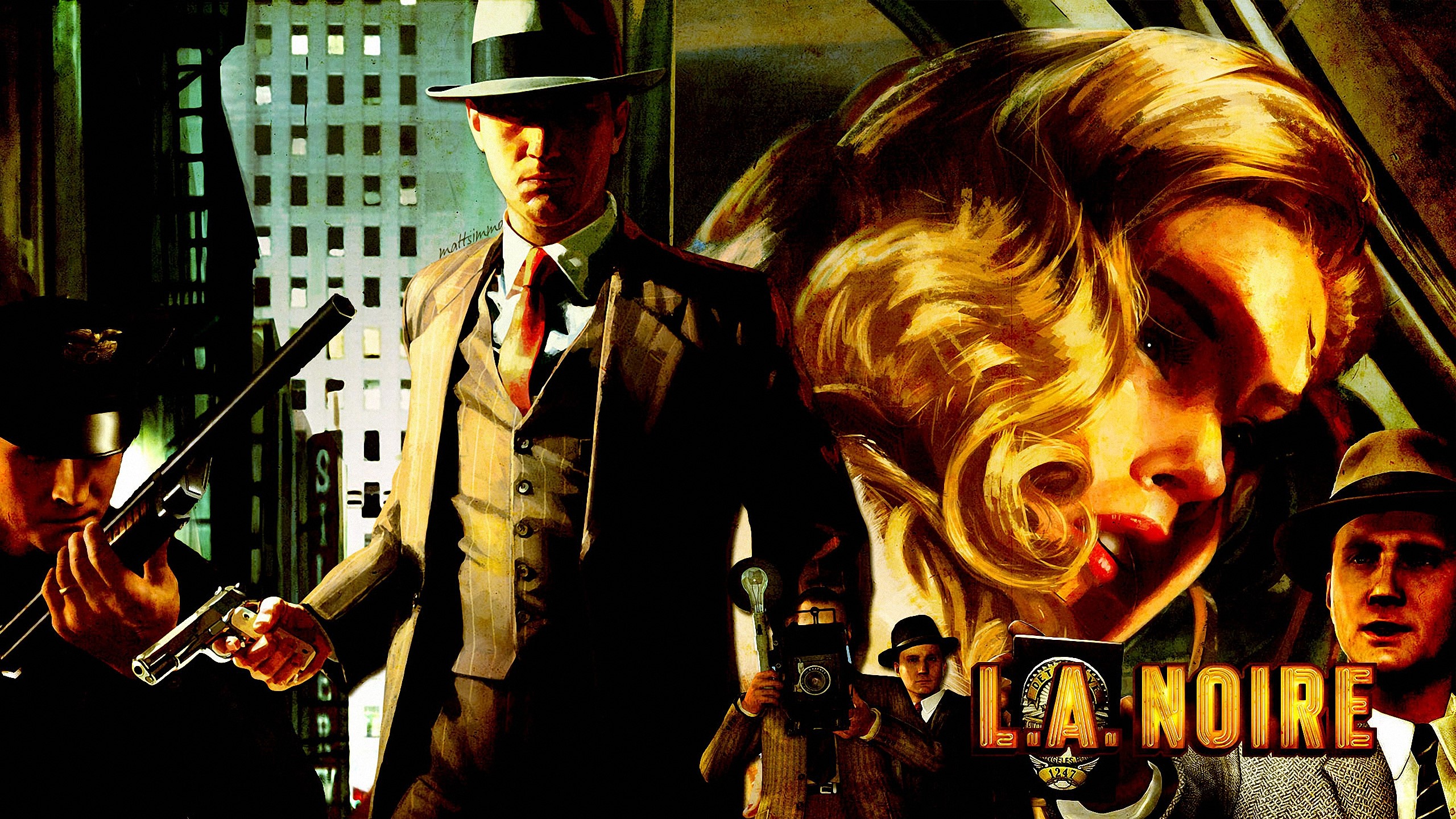 L.A. Noire promotional art with detectives and a woman HD Wallpaper