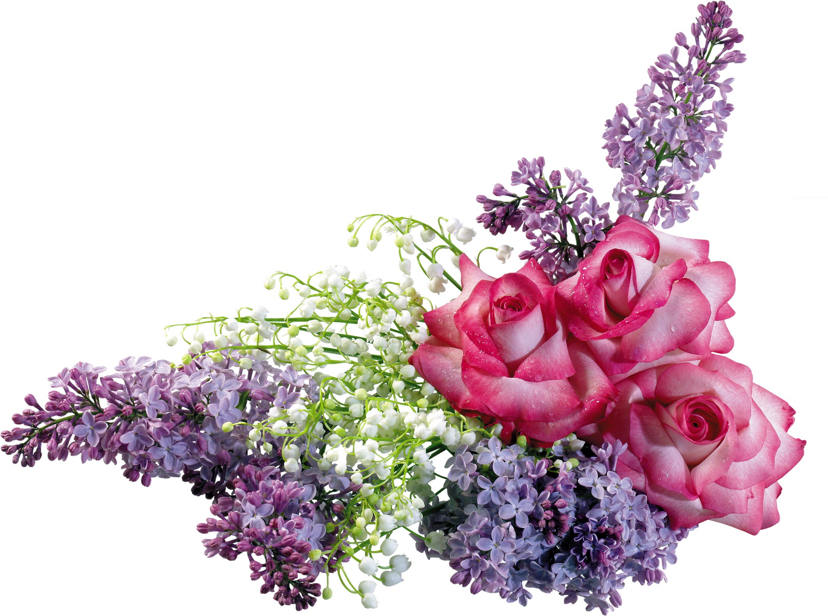 Bouquet of Roses, Lilacs, and Lily of the Valley HD Wallpaper