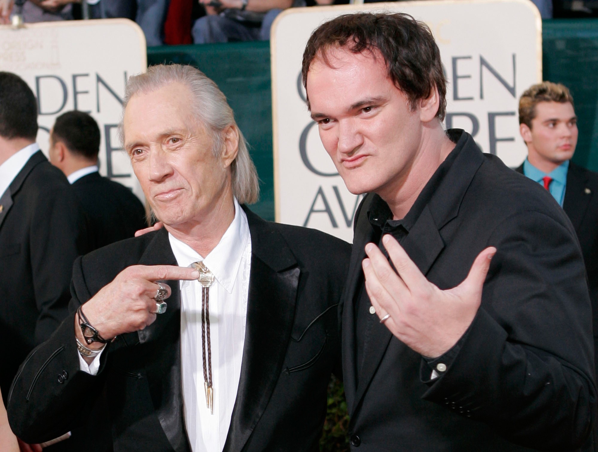 Quentin Tarantino and Christopher Walken at Golden Globe Awards HD Wallpaper