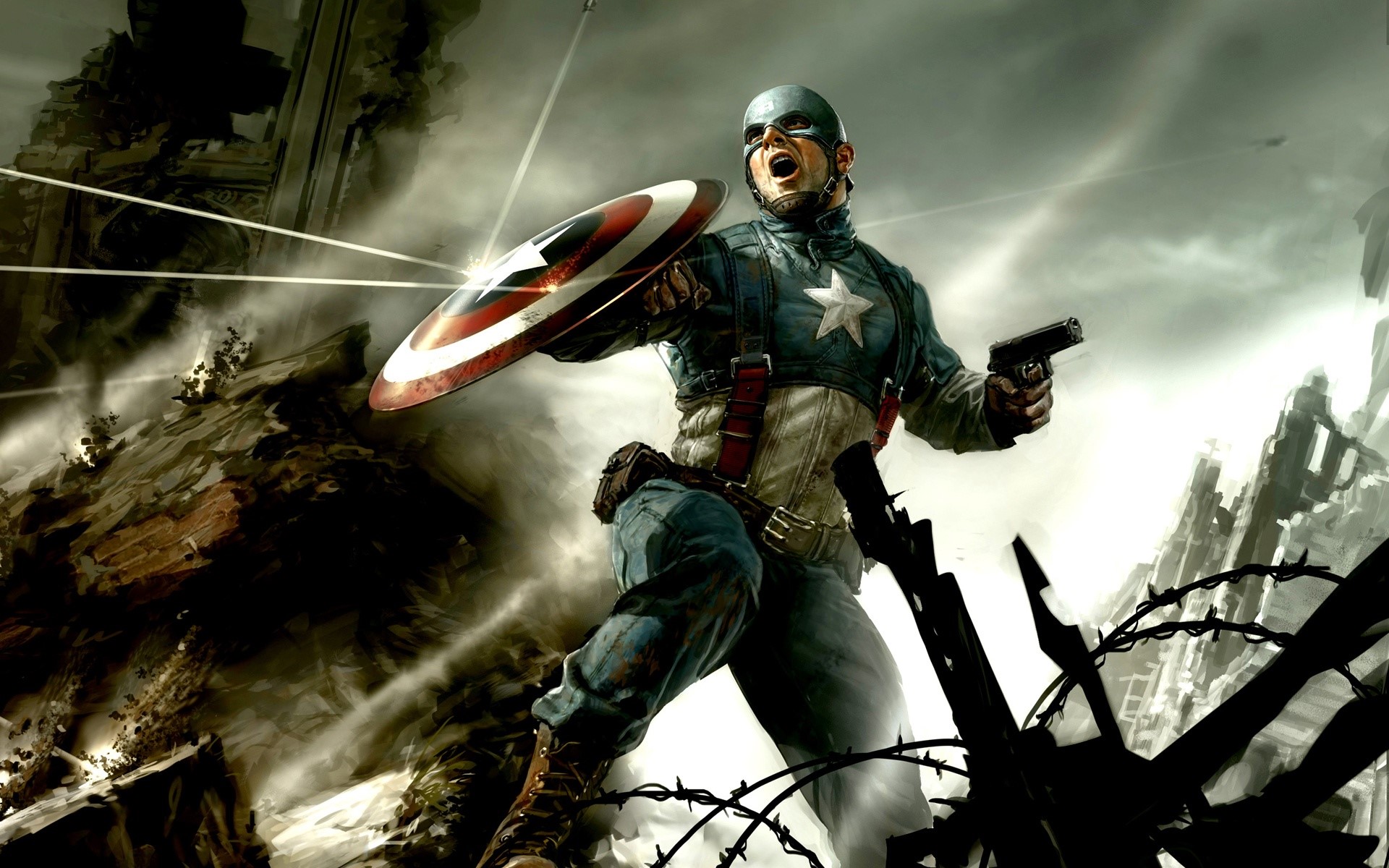 Captain America from Marvel Comics in battle HD Wallpaper