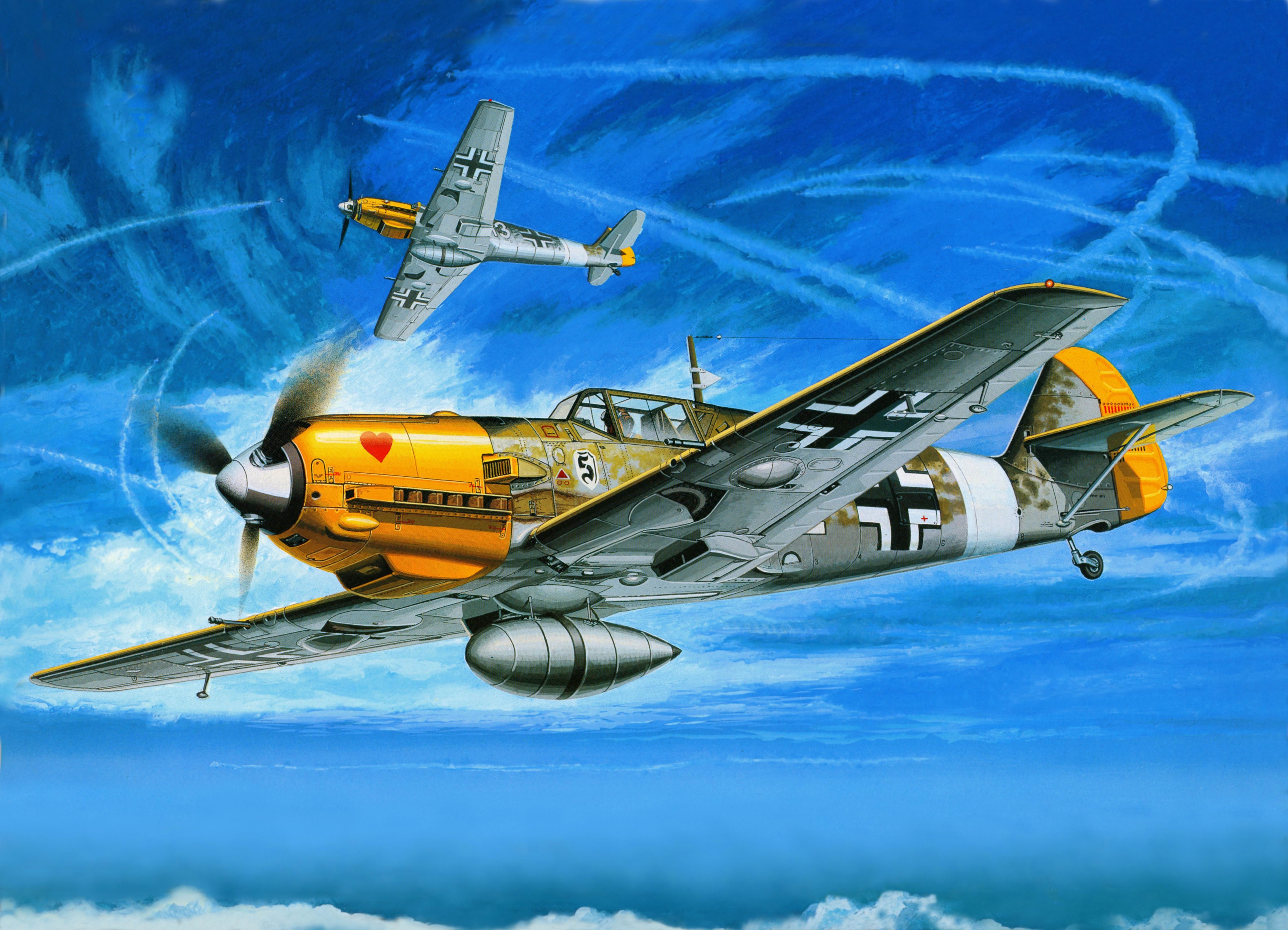 Bf 109E Airplanes in Flight Painting Art HD Wallpaper