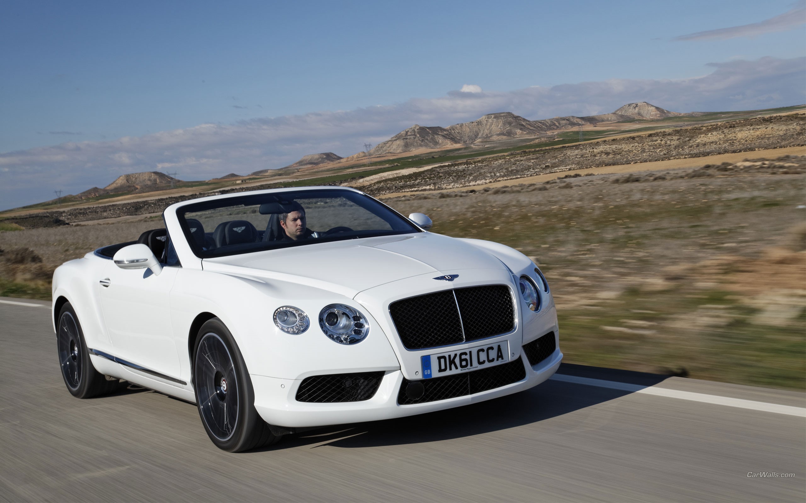 White Bentley Continental GTC Convertible Driving HD Wallpaper