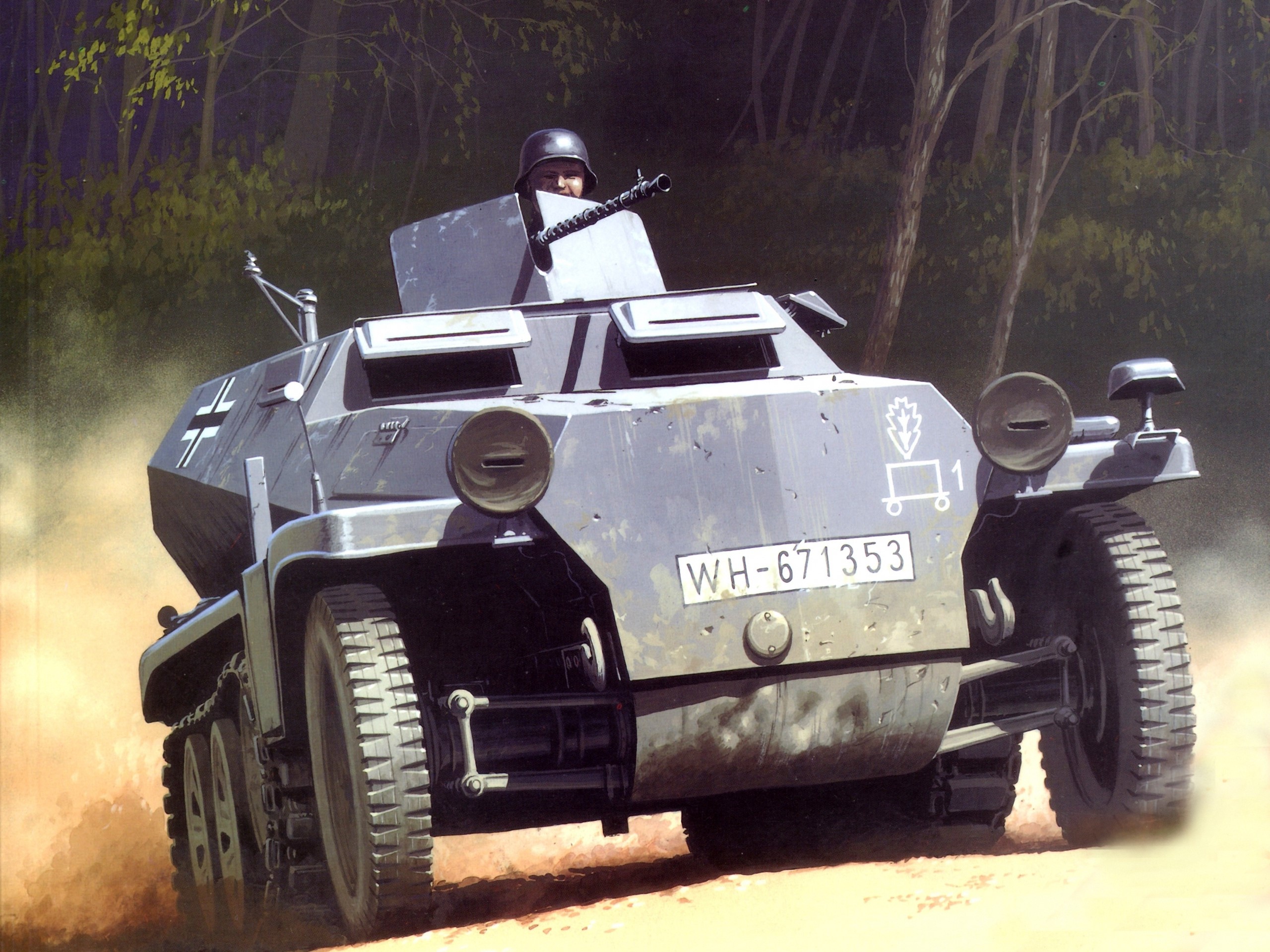 German Armored Car with Soldier HD Wallpaper