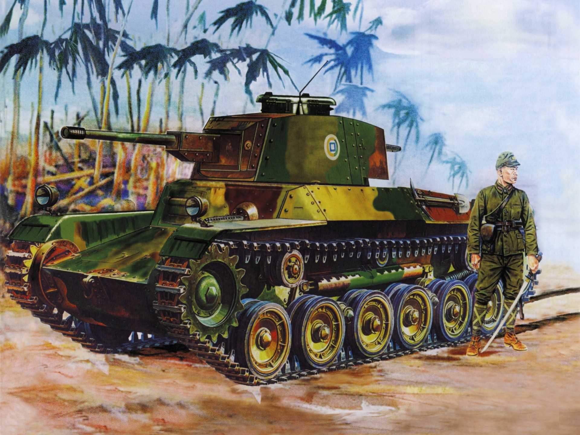 Japanese Type 97 Chi-Ha tank and soldier HD Wallpaper