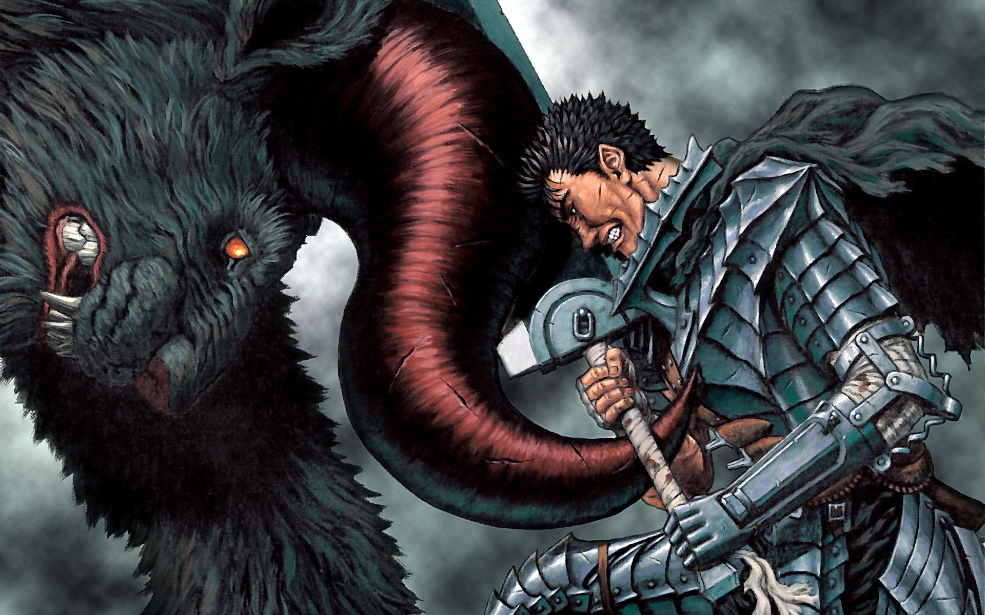 Guts fighting a beast in Berserk HD Wallpaper