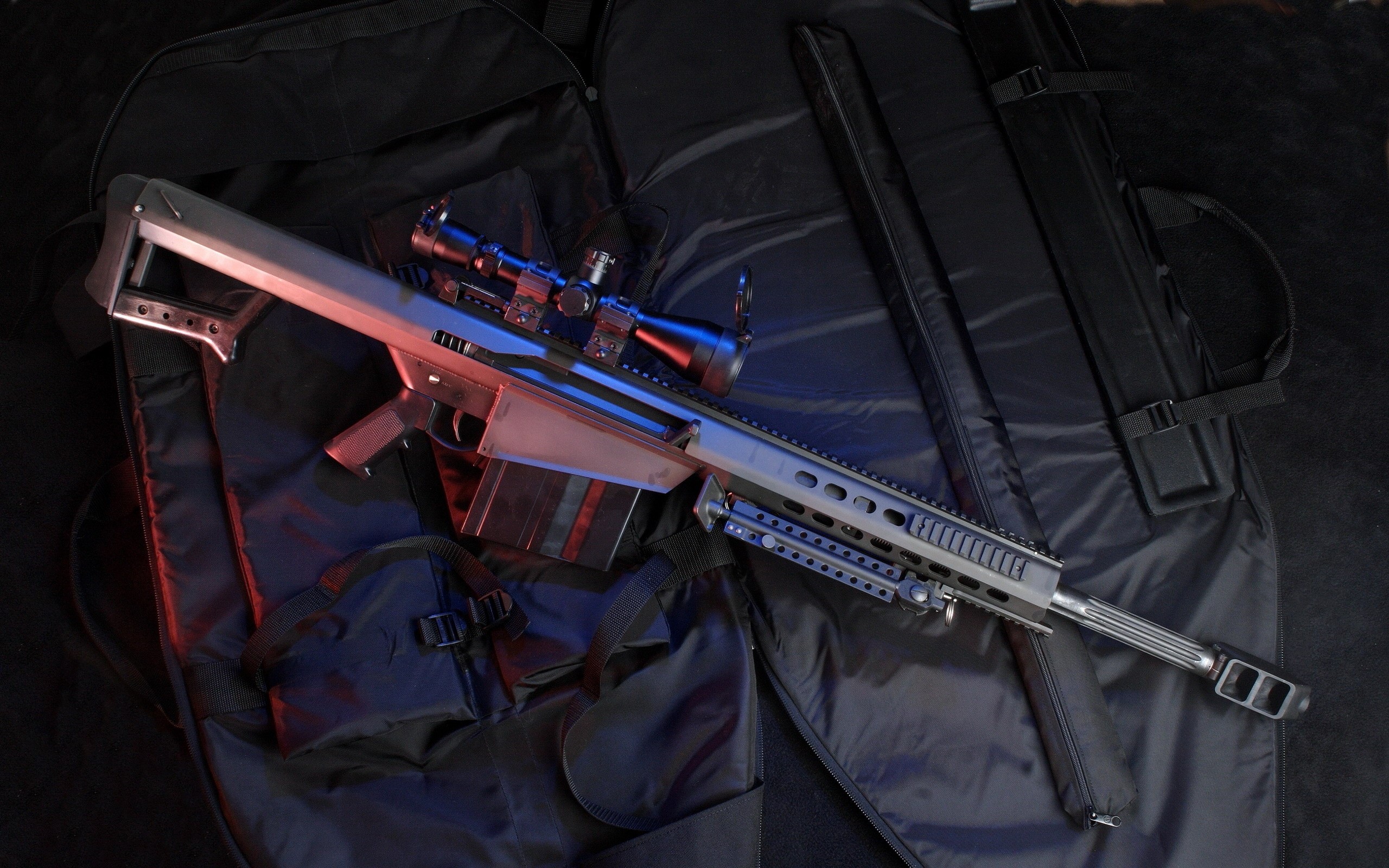 Sniper rifle with scope in a gun bag HD Wallpaper