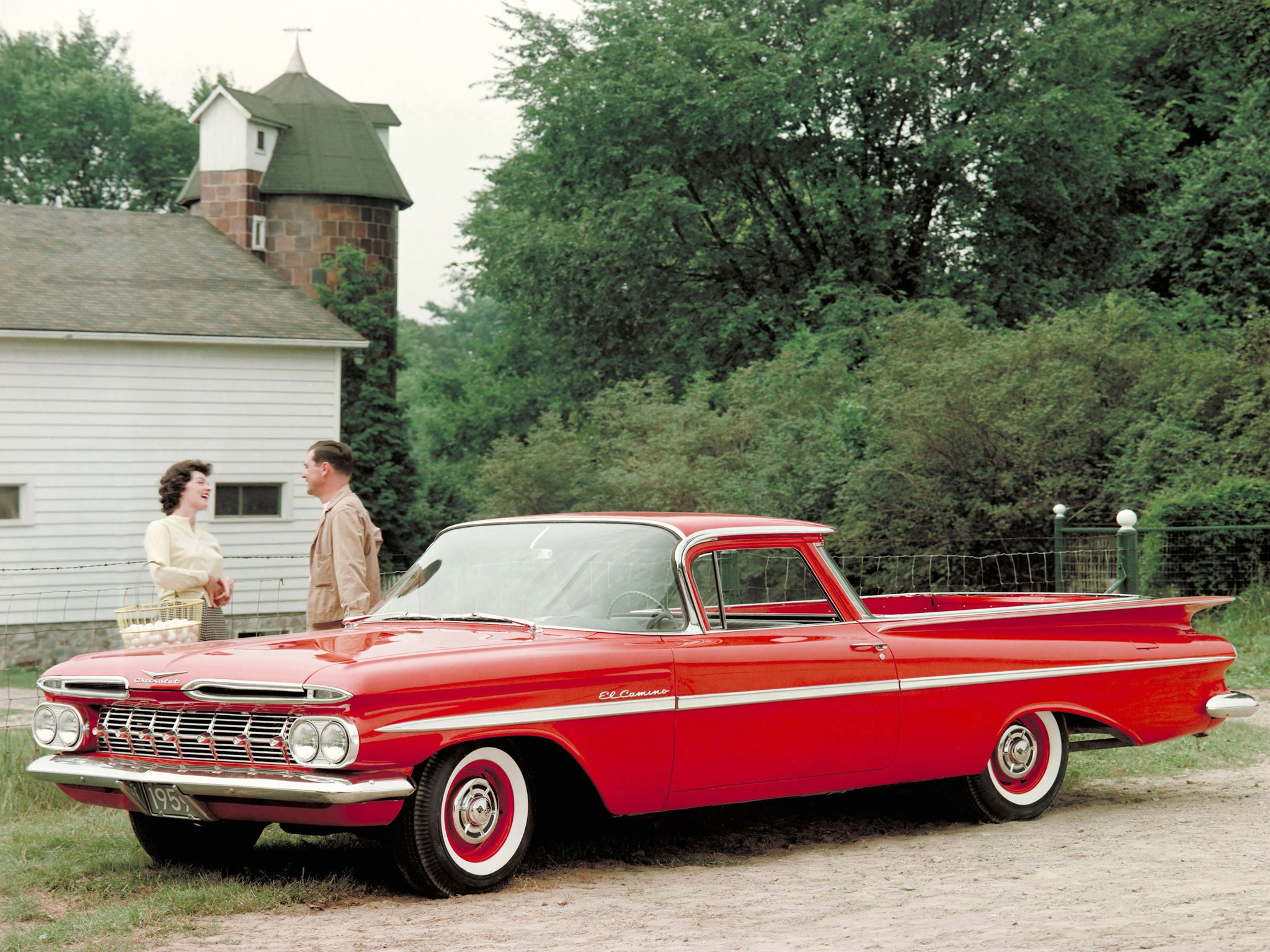 1959 Chevrolet El Camino with a couple on a farm HD Wallpaper