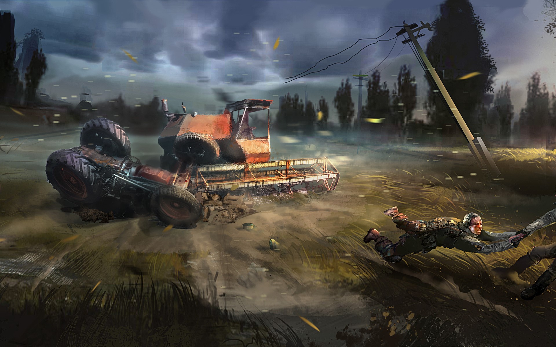 Stalker characters in a post-apocalyptic field HD Wallpaper