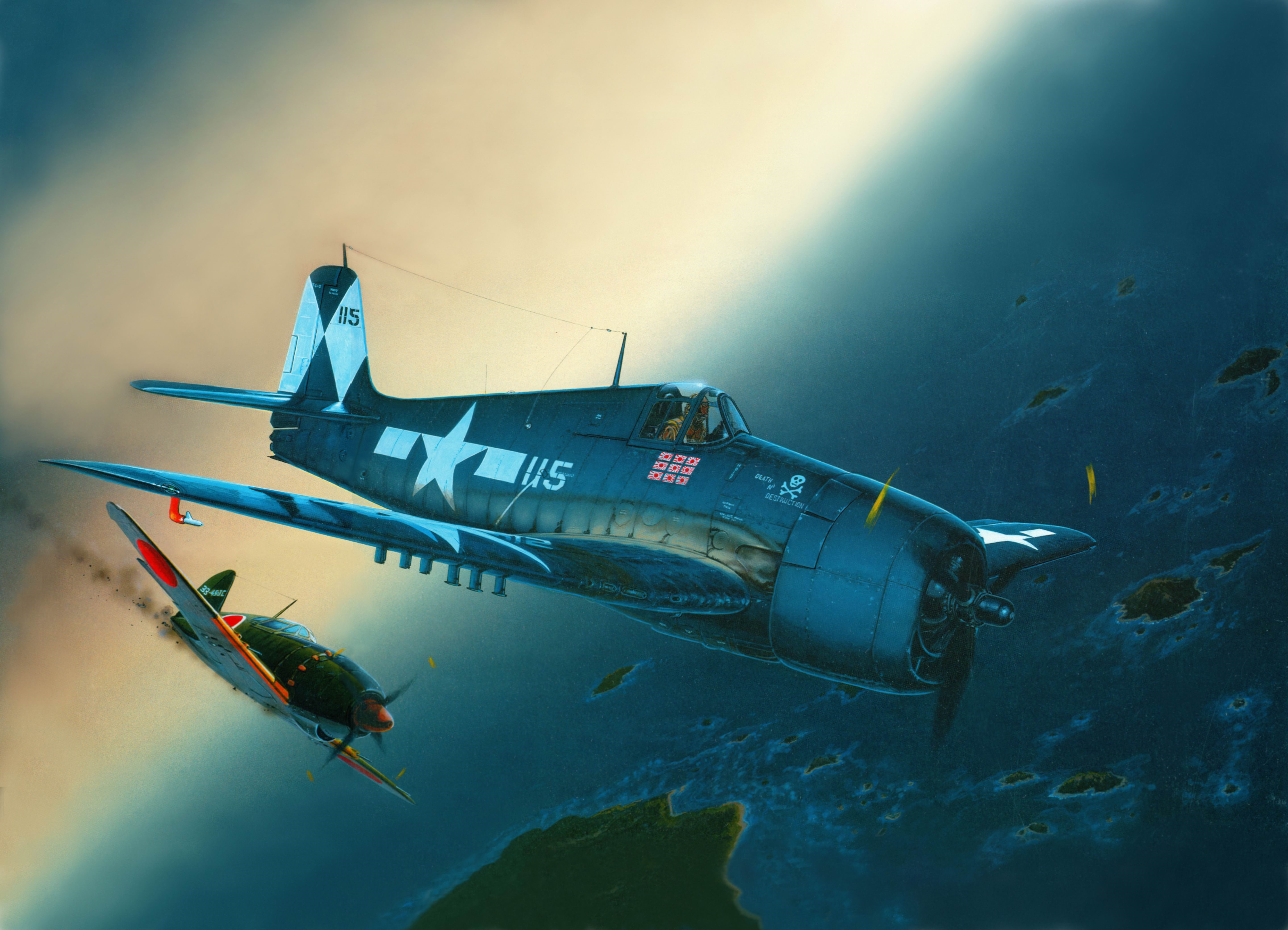 Grumman F6F Hellcat and Japanese Zero fighter painting HD Wallpaper