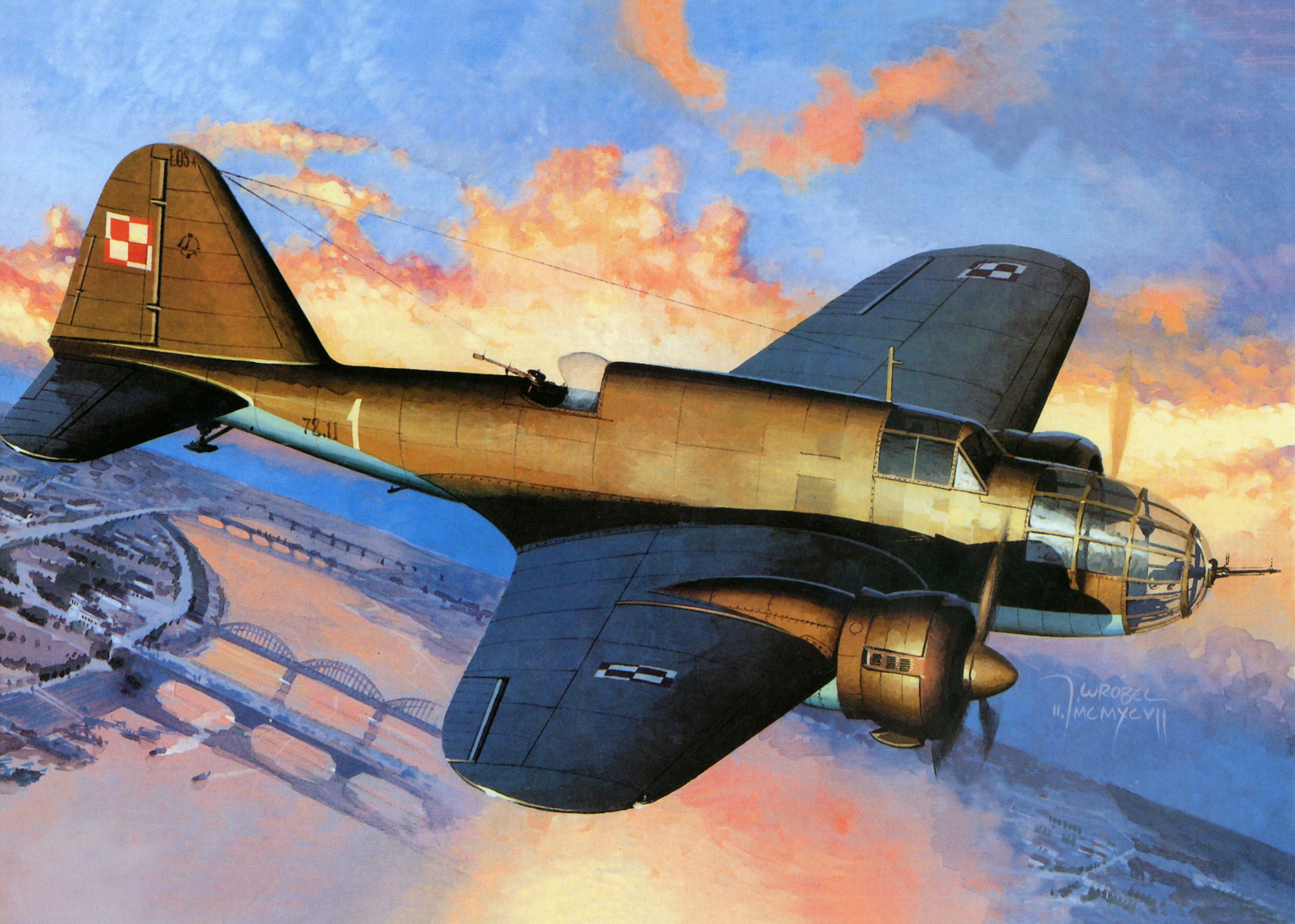 4K Painting of PZL P-37A Airplane HD Wallpaper
