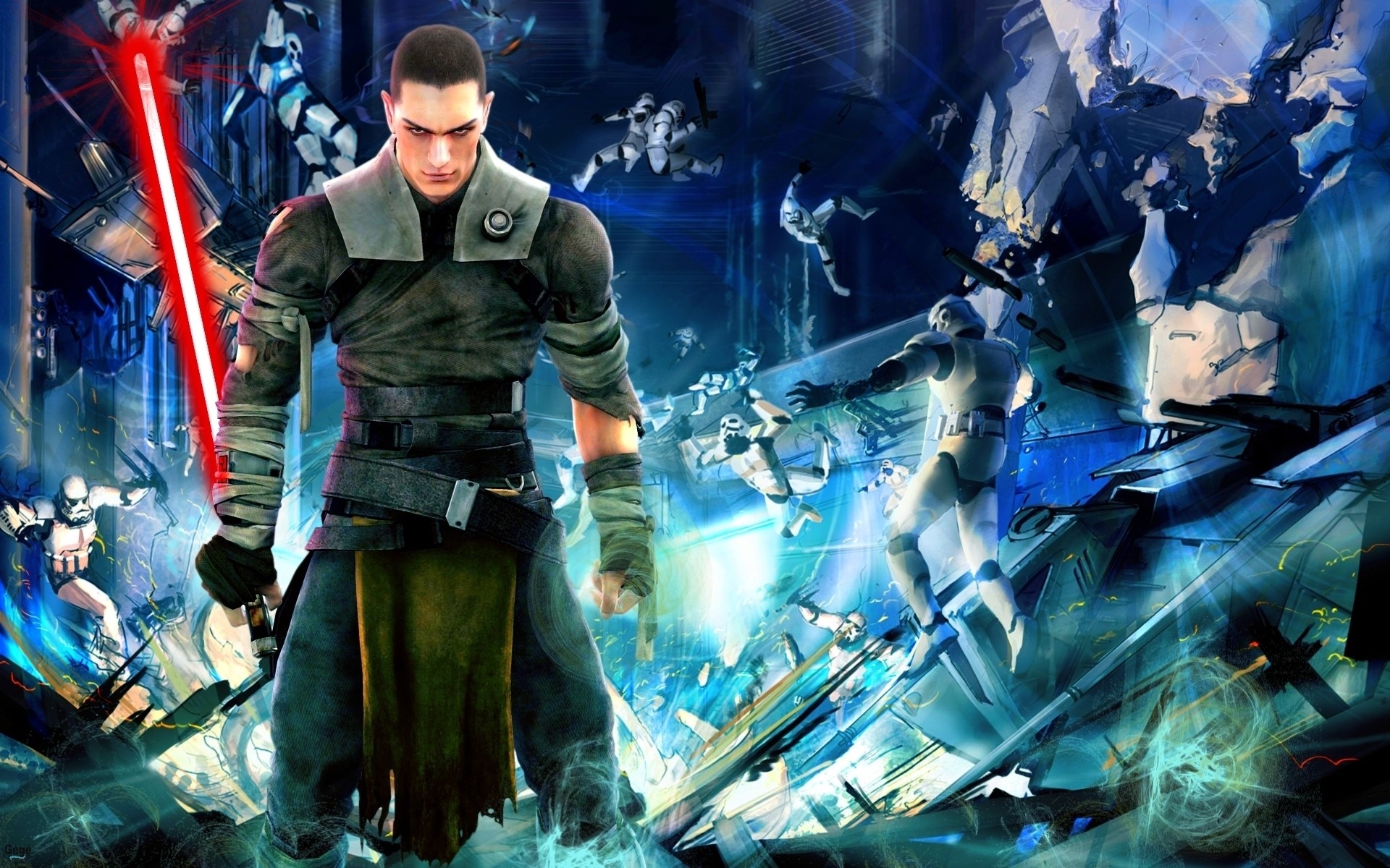 Starkiller from Star Wars with a red lightsaber HD Wallpaper