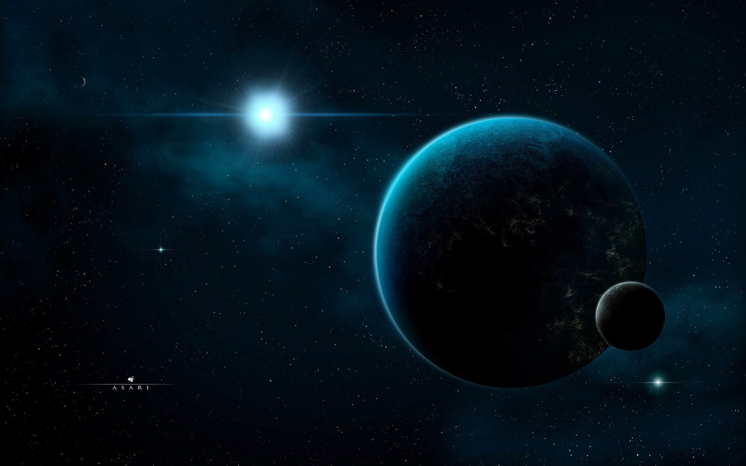 Planets in deep space with a bright star HD Wallpaper