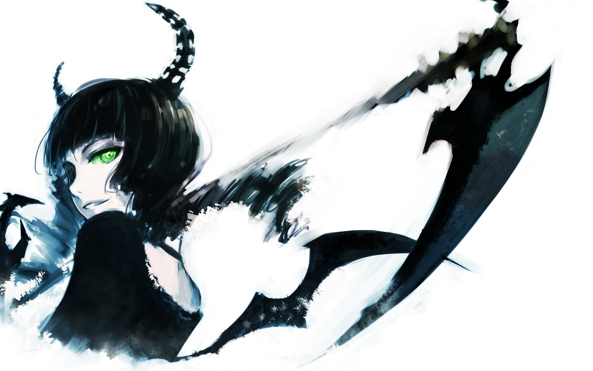 Black Rock Shooter with horns and wings HD Wallpaper