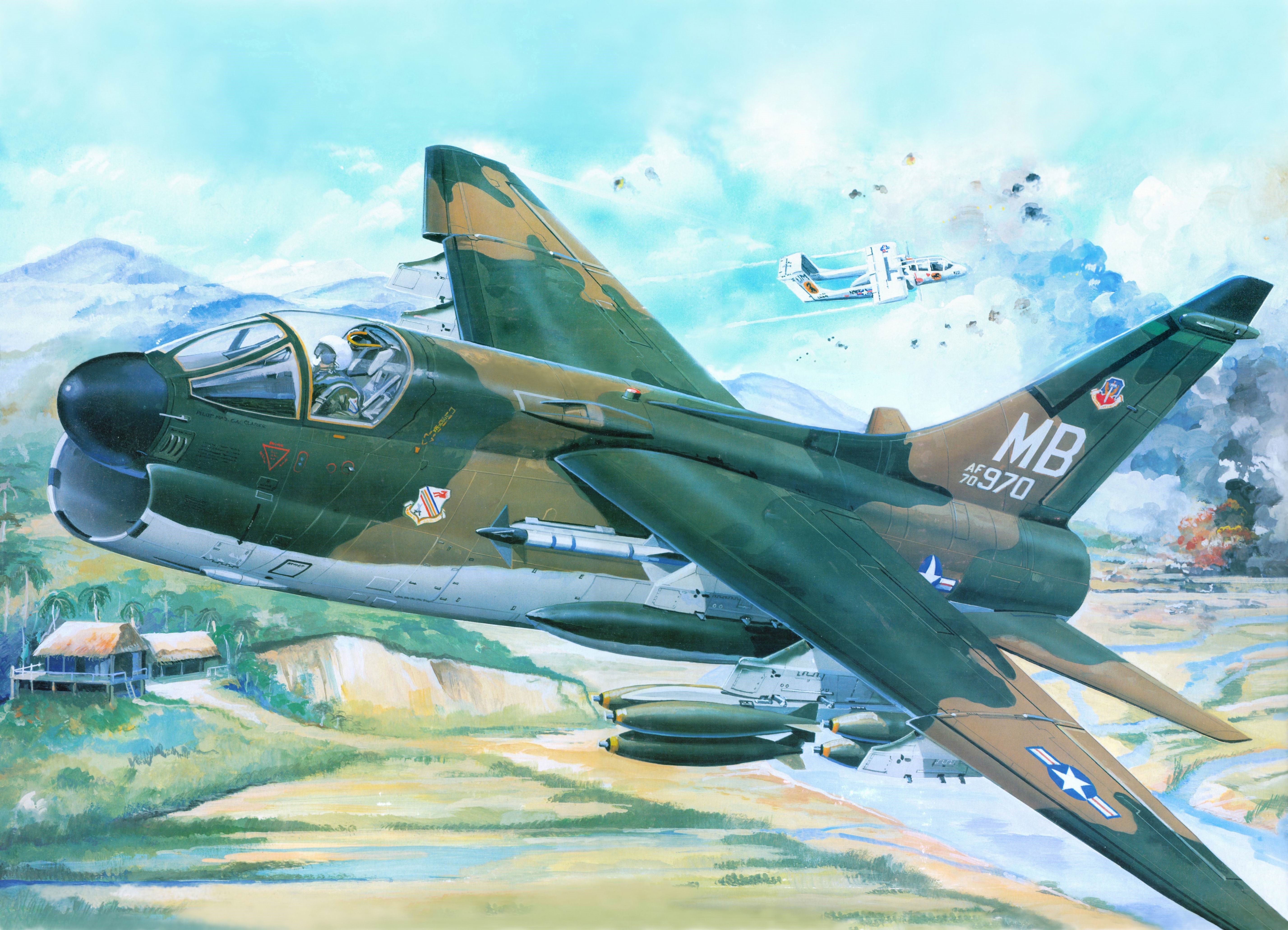 A-7D Corsair II aircraft in flight over Vietnam HD Wallpaper