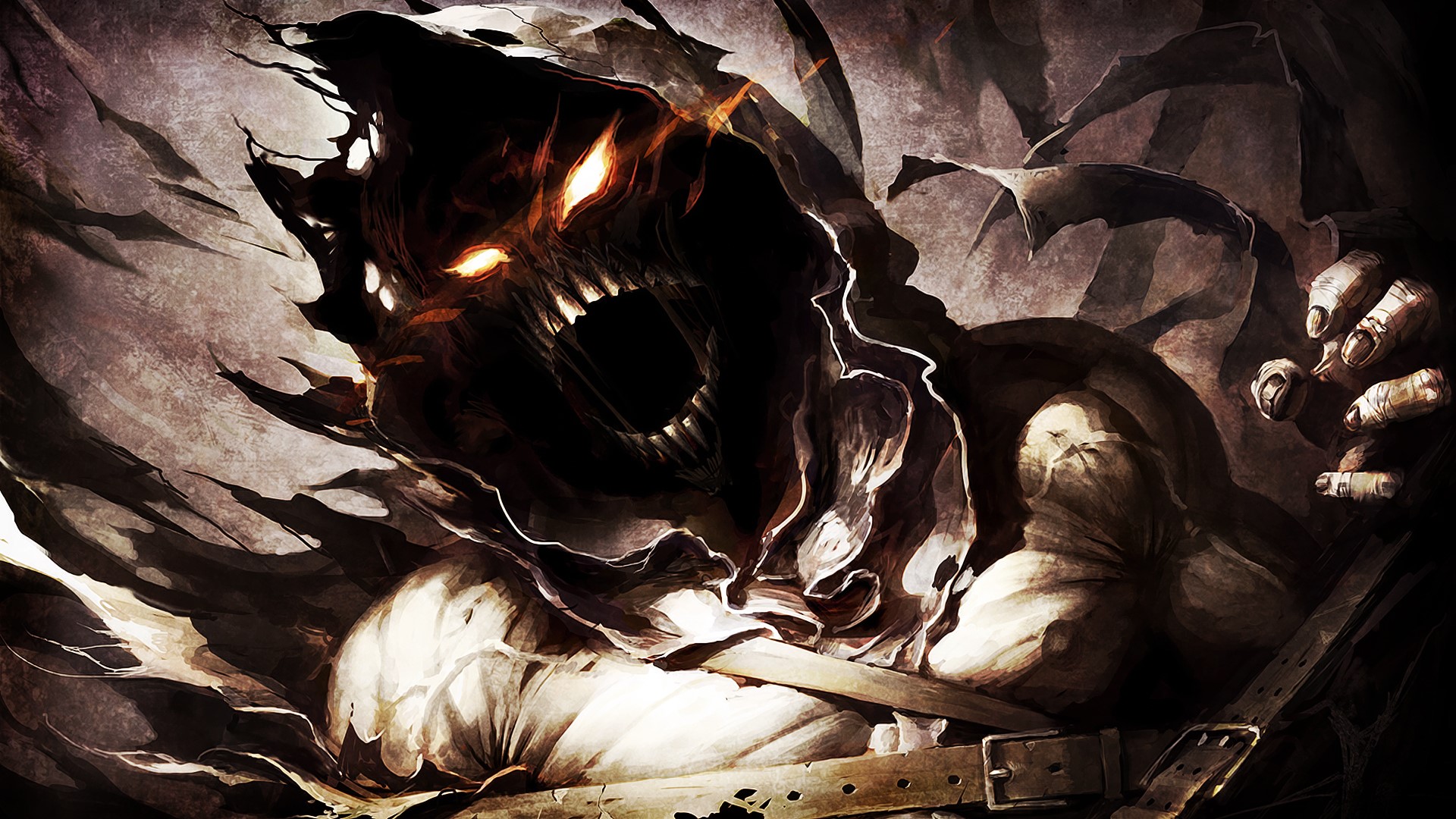 A terrifying monster with glowing eyes and sharp teeth HD Wallpaper