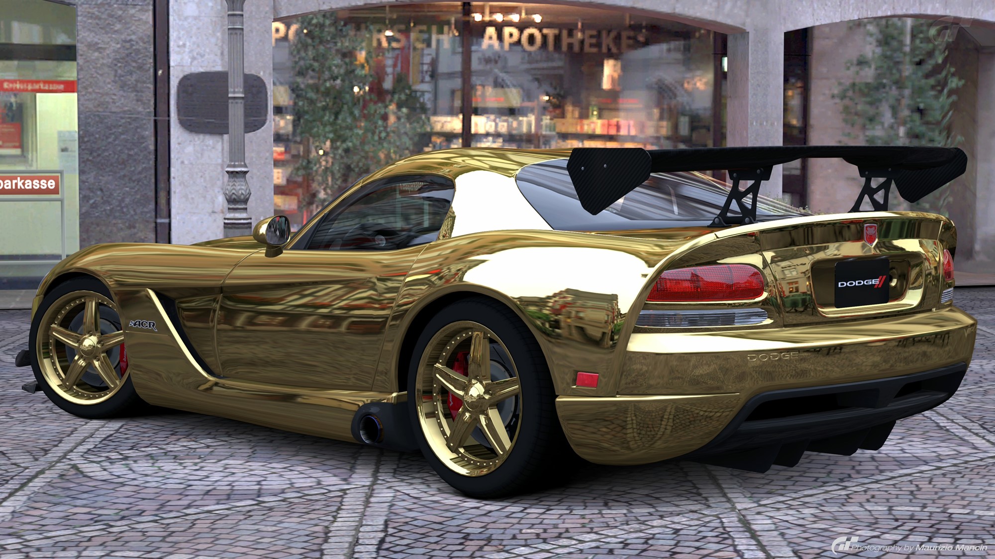 Gold Dodge Viper SRT10 with a large rear spoiler HD Wallpaper