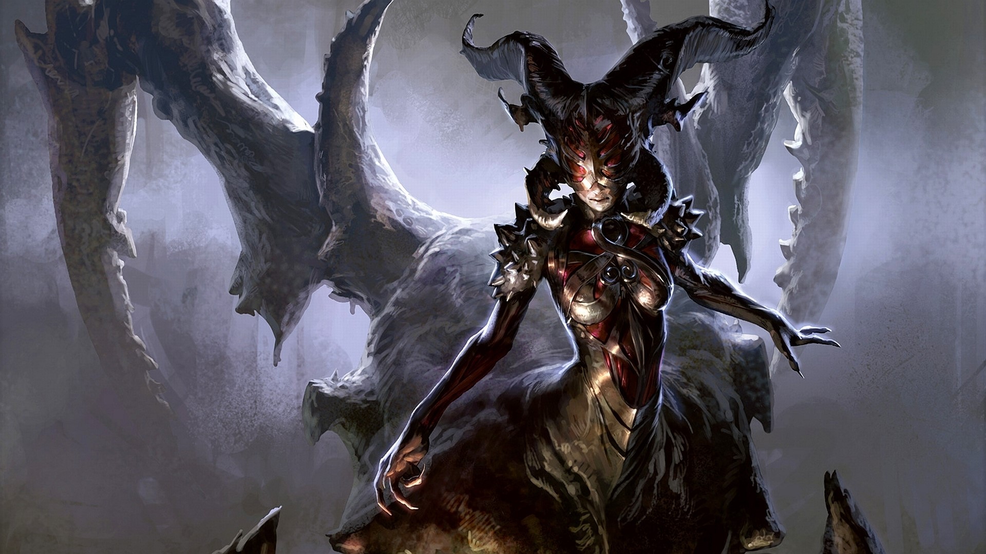 Demonic creature with horns and armor HD Wallpaper