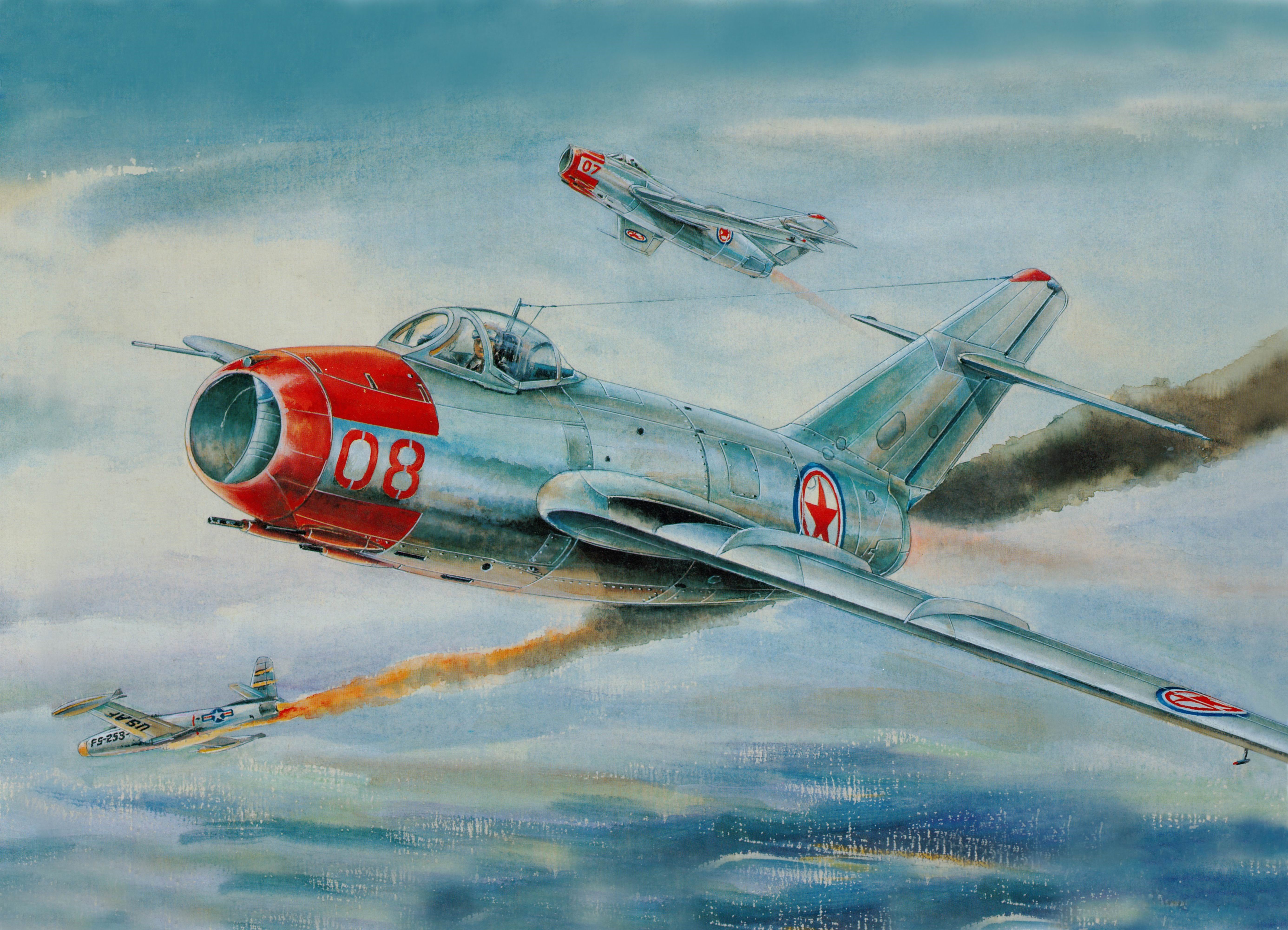 Mig-15 Fighter Jets in Combat Painting Art HD Wallpaper