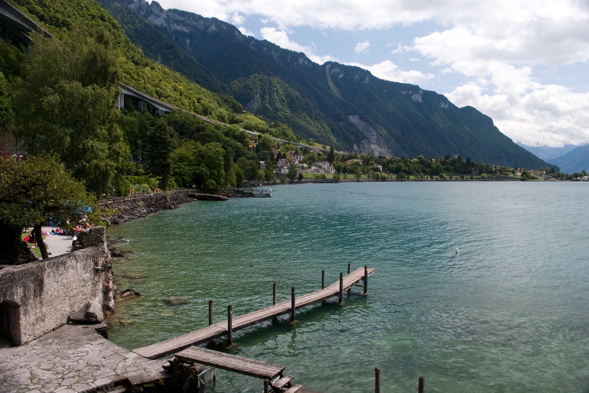 Lake Geneva, Switzerland with Mountains and Pier HD Wallpaper