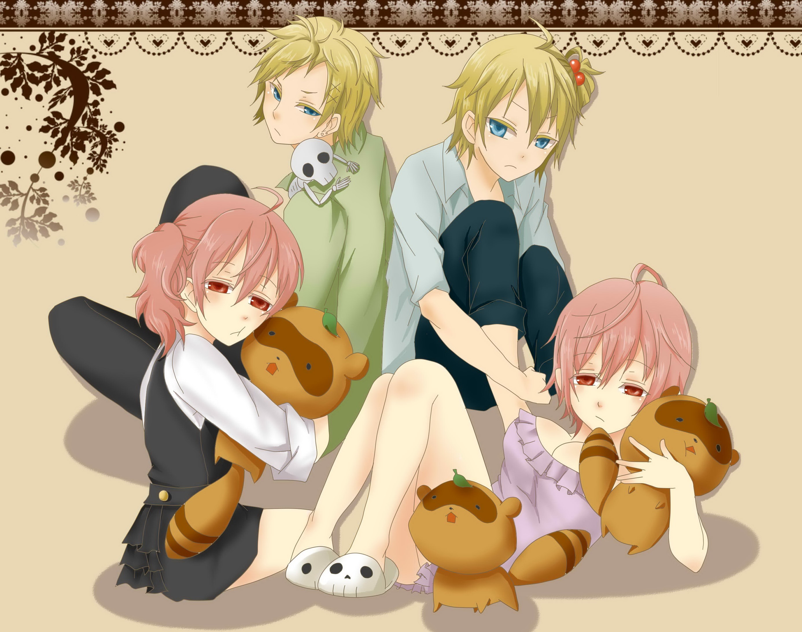 Inu x Boku SS: Four young characters with plush toys HD Wallpaper