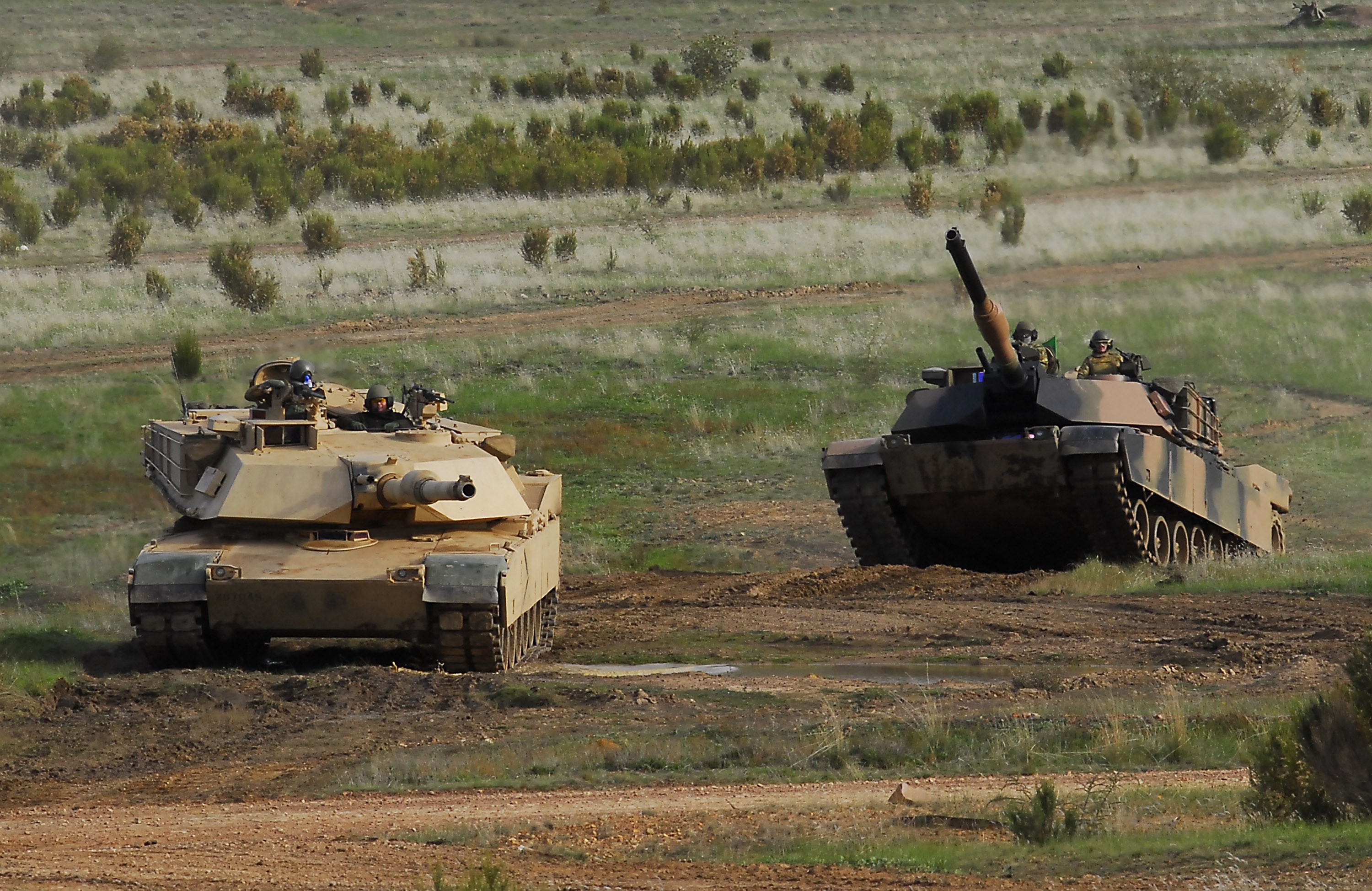 Two tanks in a grassy field HD Wallpaper
