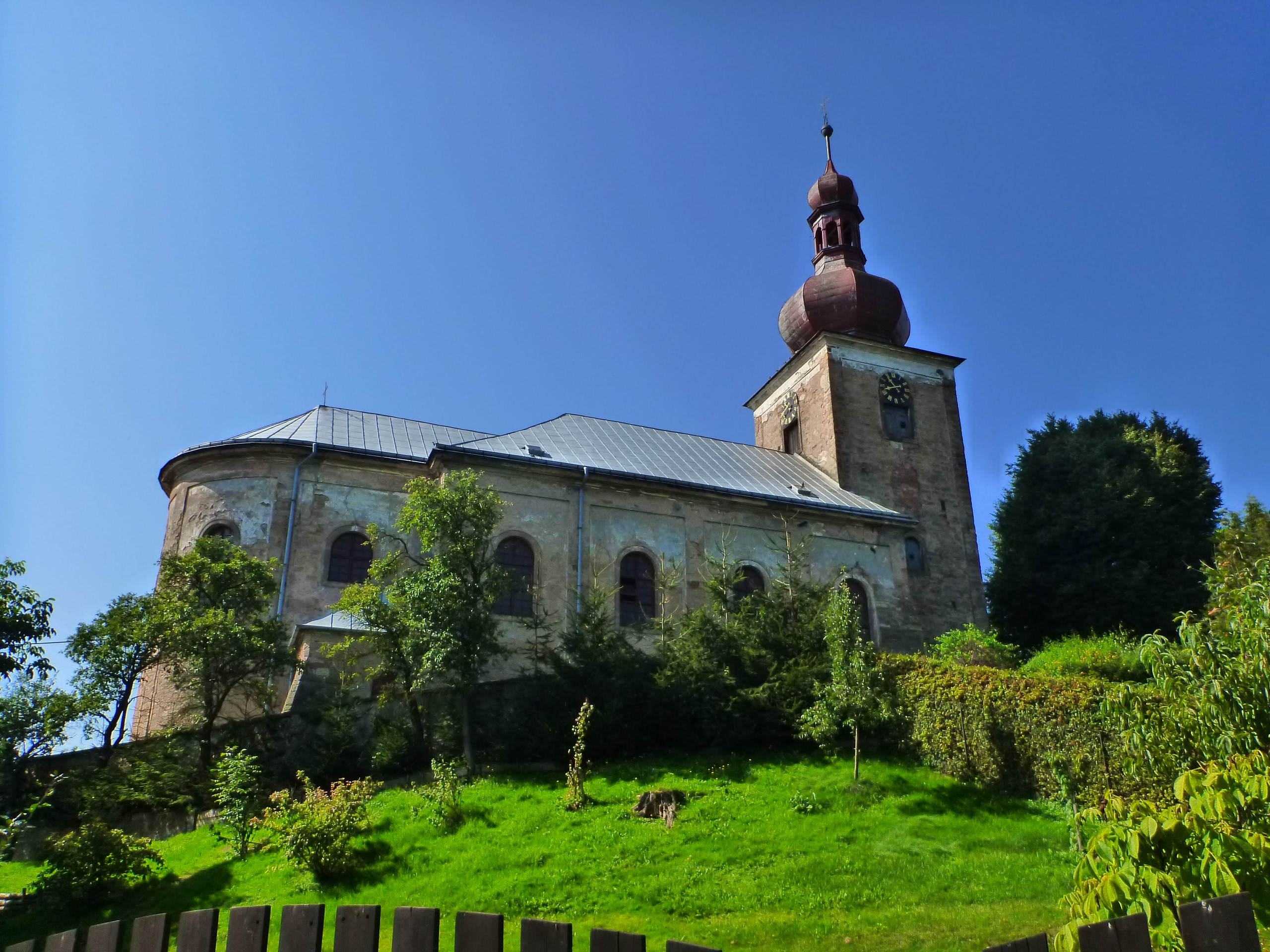 Church with a bell tower on a hill HD Wallpaper