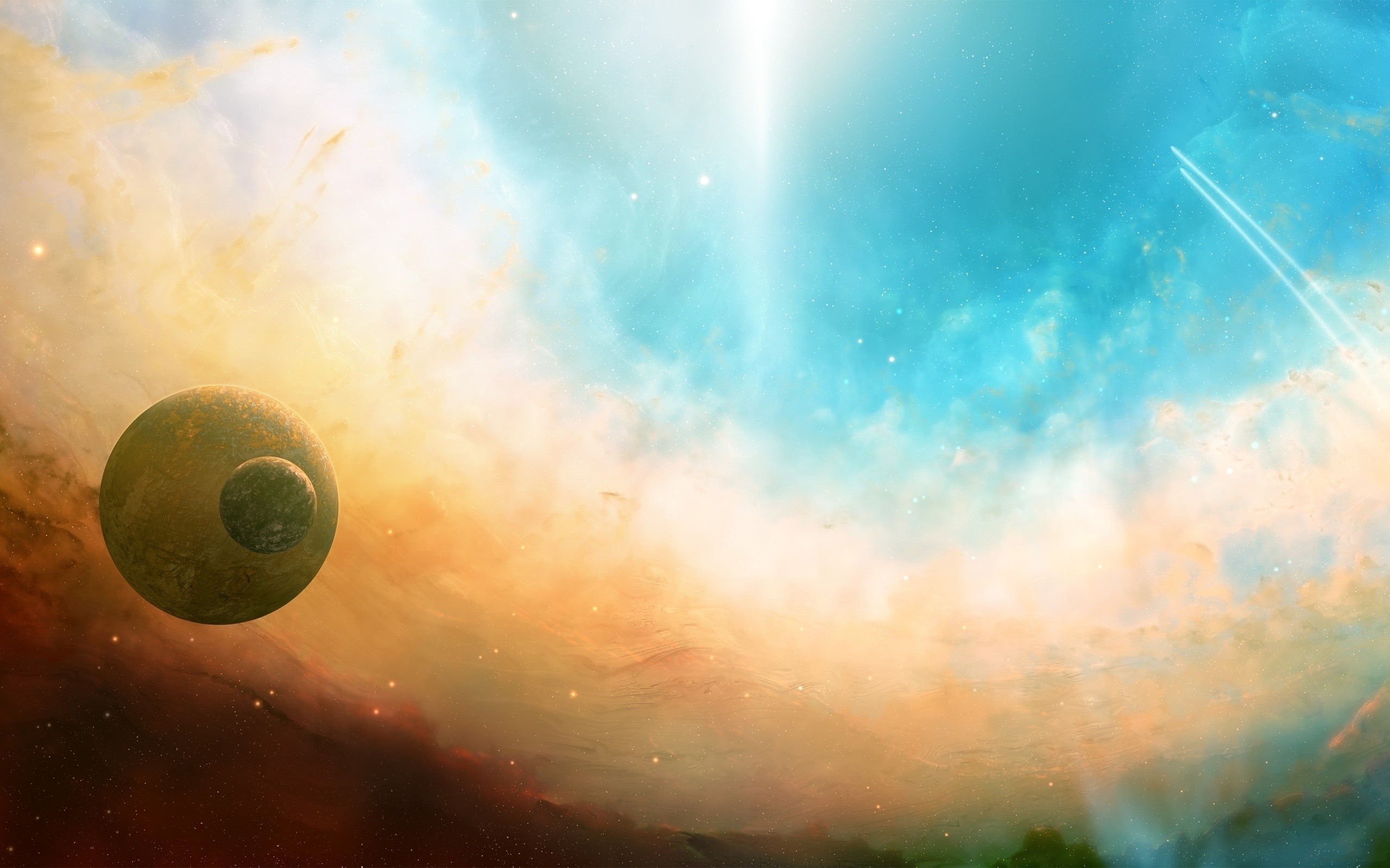 Planets in a colorful nebula HD Wallpaper